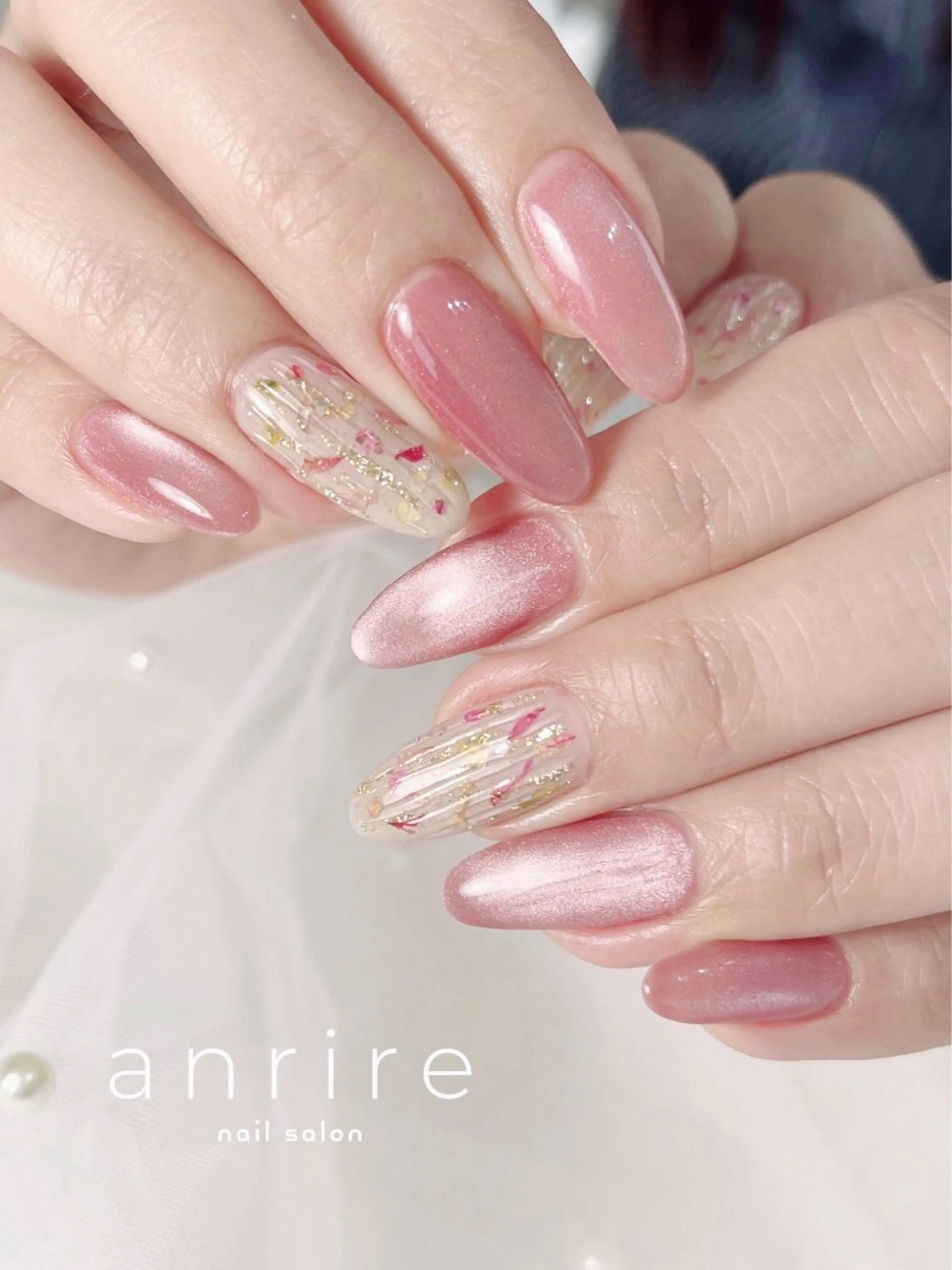 ネイル フラワーネイル マグネットネイル ピンク シンプルネイル 春ネイル ハンドネイル nailsalon anrireのネイルデザイン