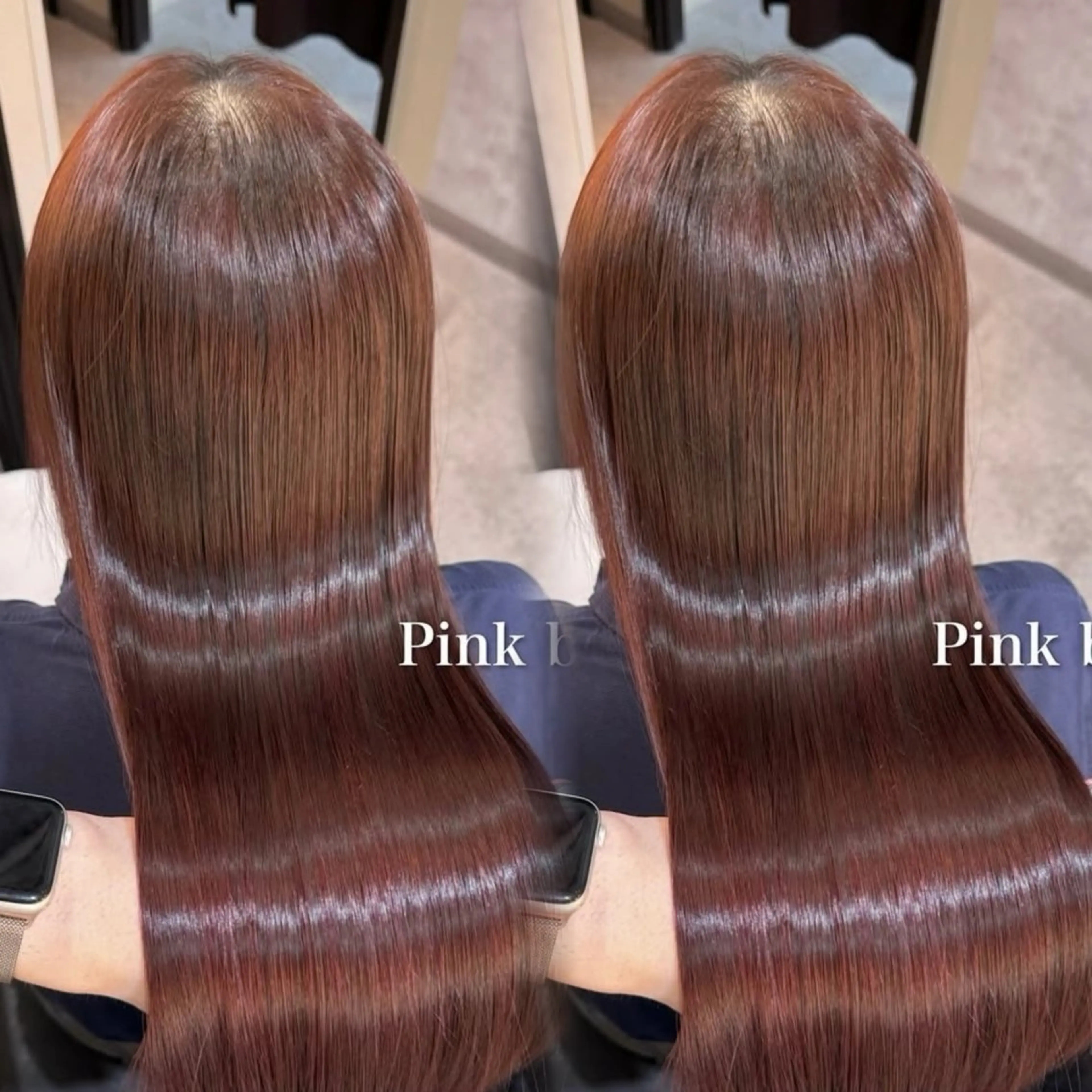 ロング カラー パーマ ベージュカラー ピンクカラー ピンクベージュ 髪質改善 縮毛矯正 ヘアカラー 縮毛矯正 表参道/ハイライト バレイヤージュのヘアスタイル