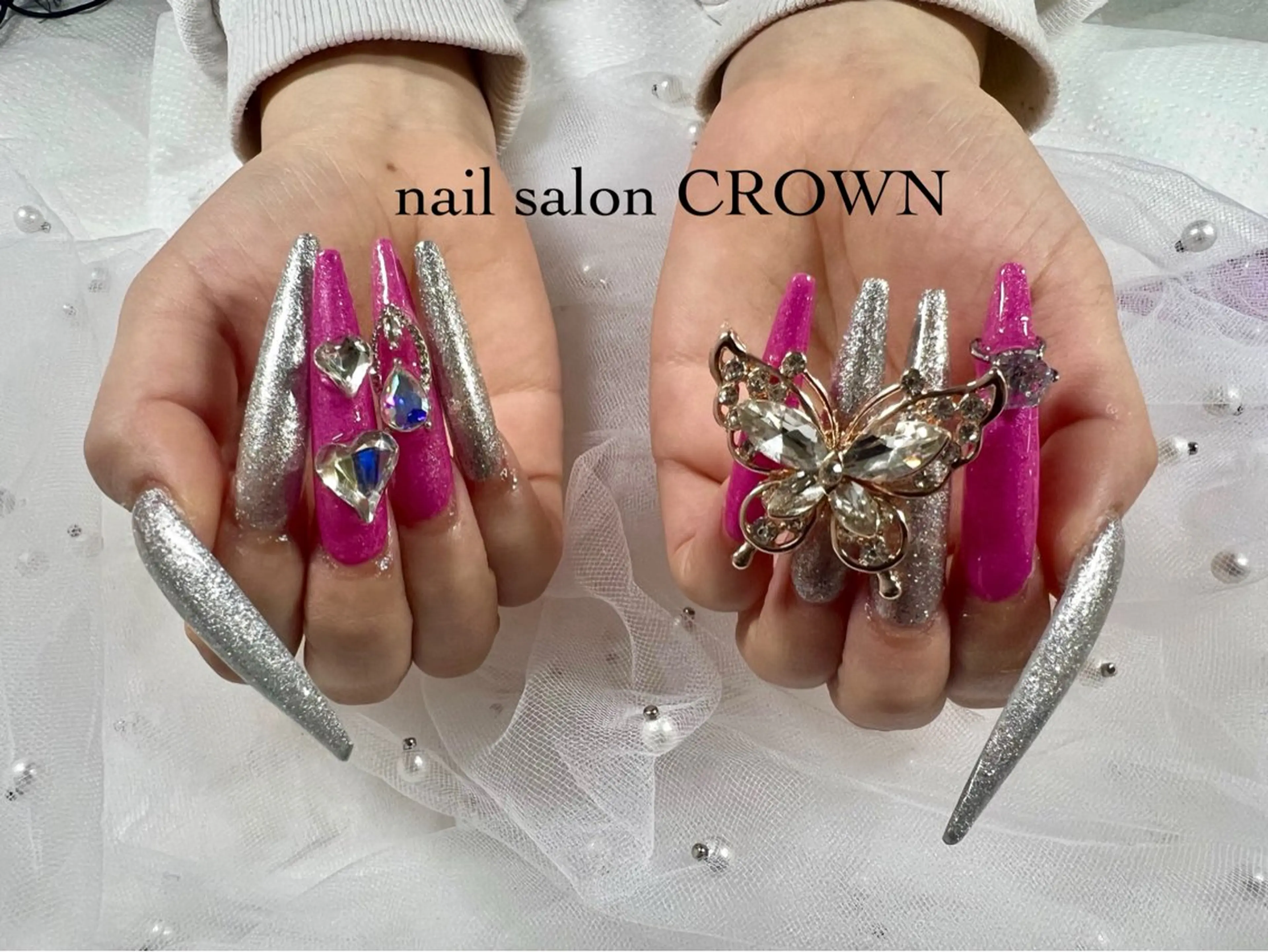 ネイル 長さ出し ロングネイル スカルプネイル スーパーロングネイル nail salon CROWNのネイルデザイン