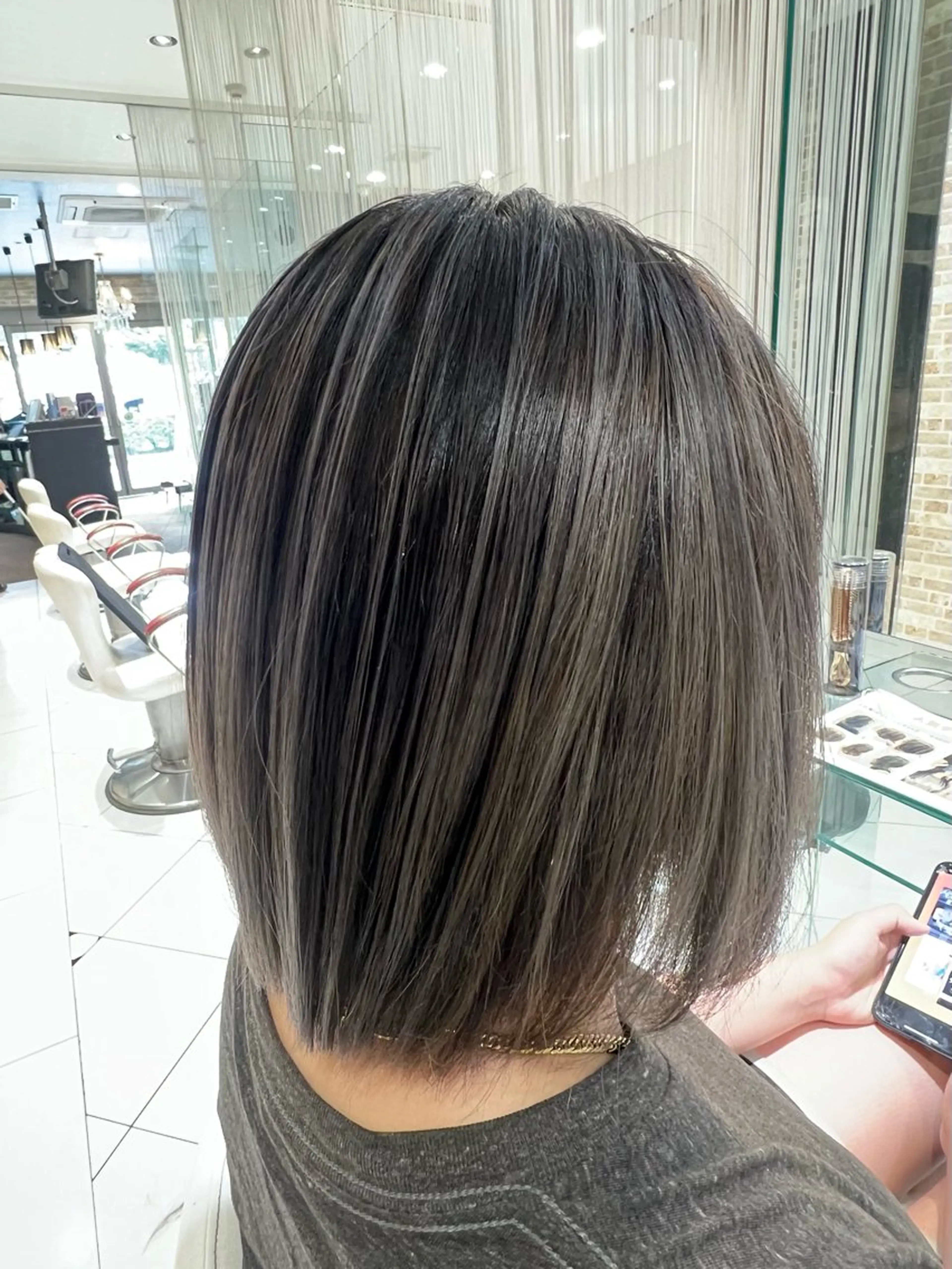 ミディアム カラー バレイヤージュ ダブルカラー イヤリングカラー ハイライトカラー インナーカラー ボブ/ハイトーン髪質 改善/越谷✨クラモチのヘアスタイル