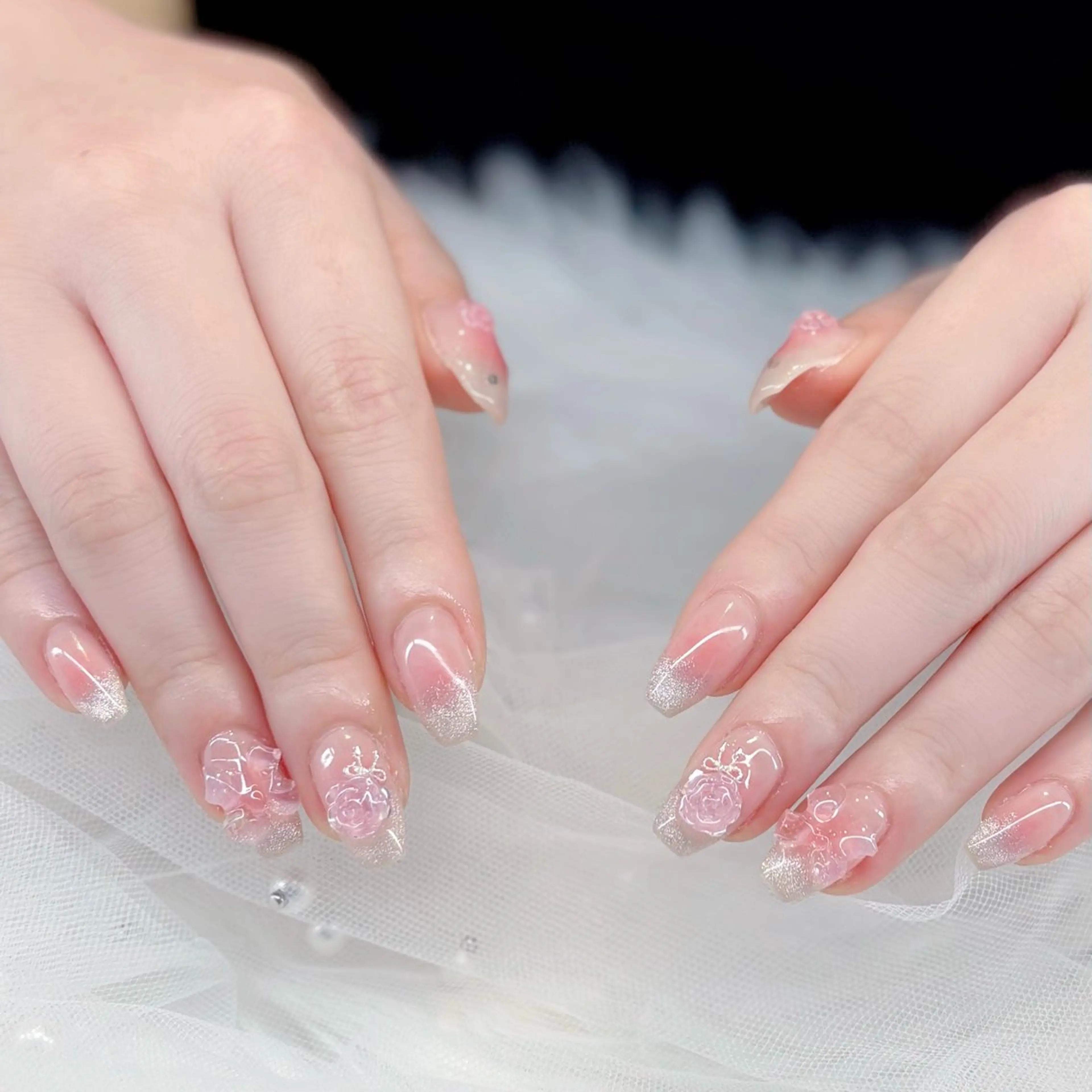 ネイル チークネイル キラキラネイル マグネットネイル リボン Keli Nail 難波のネイルデザイン