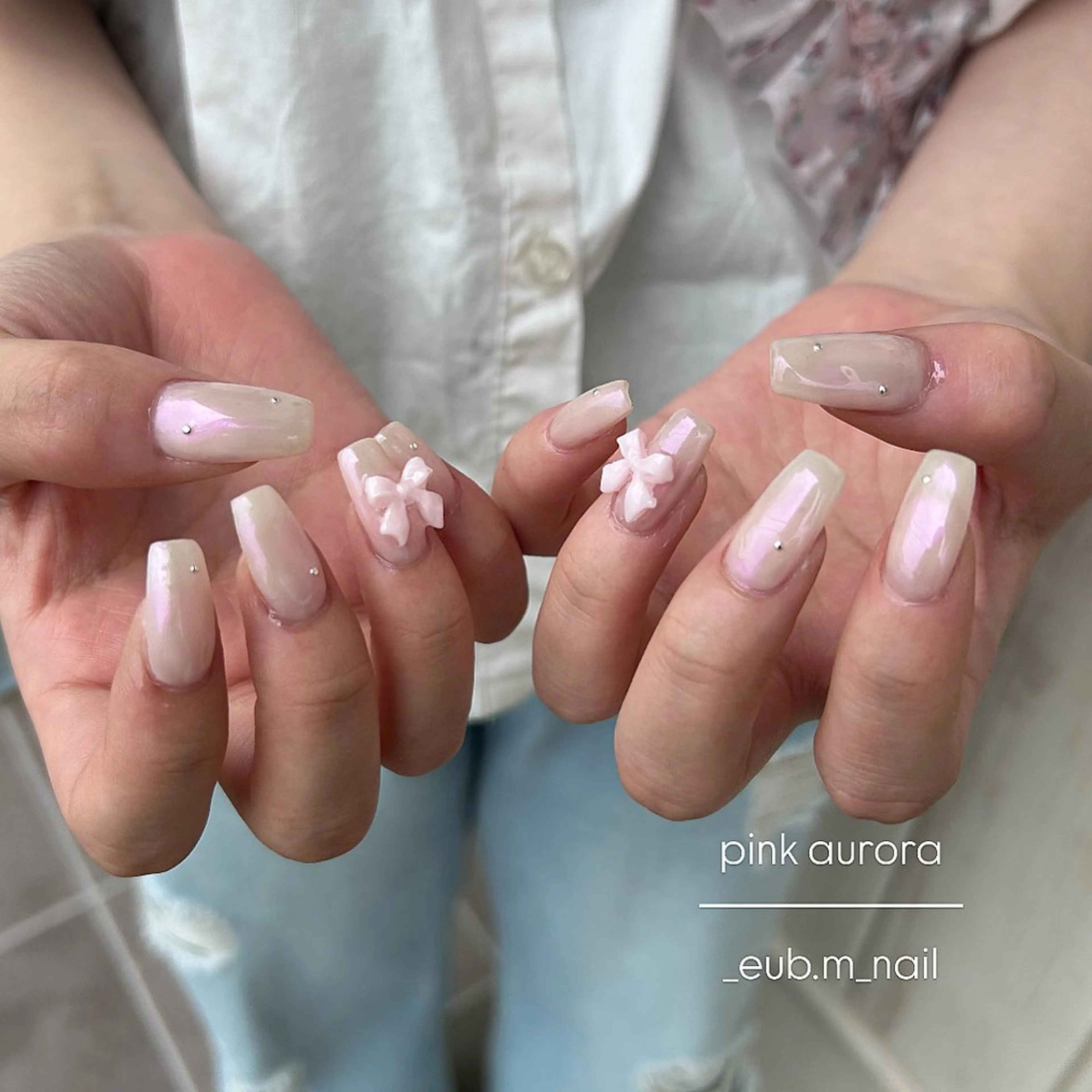 ネイル オーロラネイル ピンク ハンドネイル 深夜ネイルサロン eub.m_nailのネイルデザイン