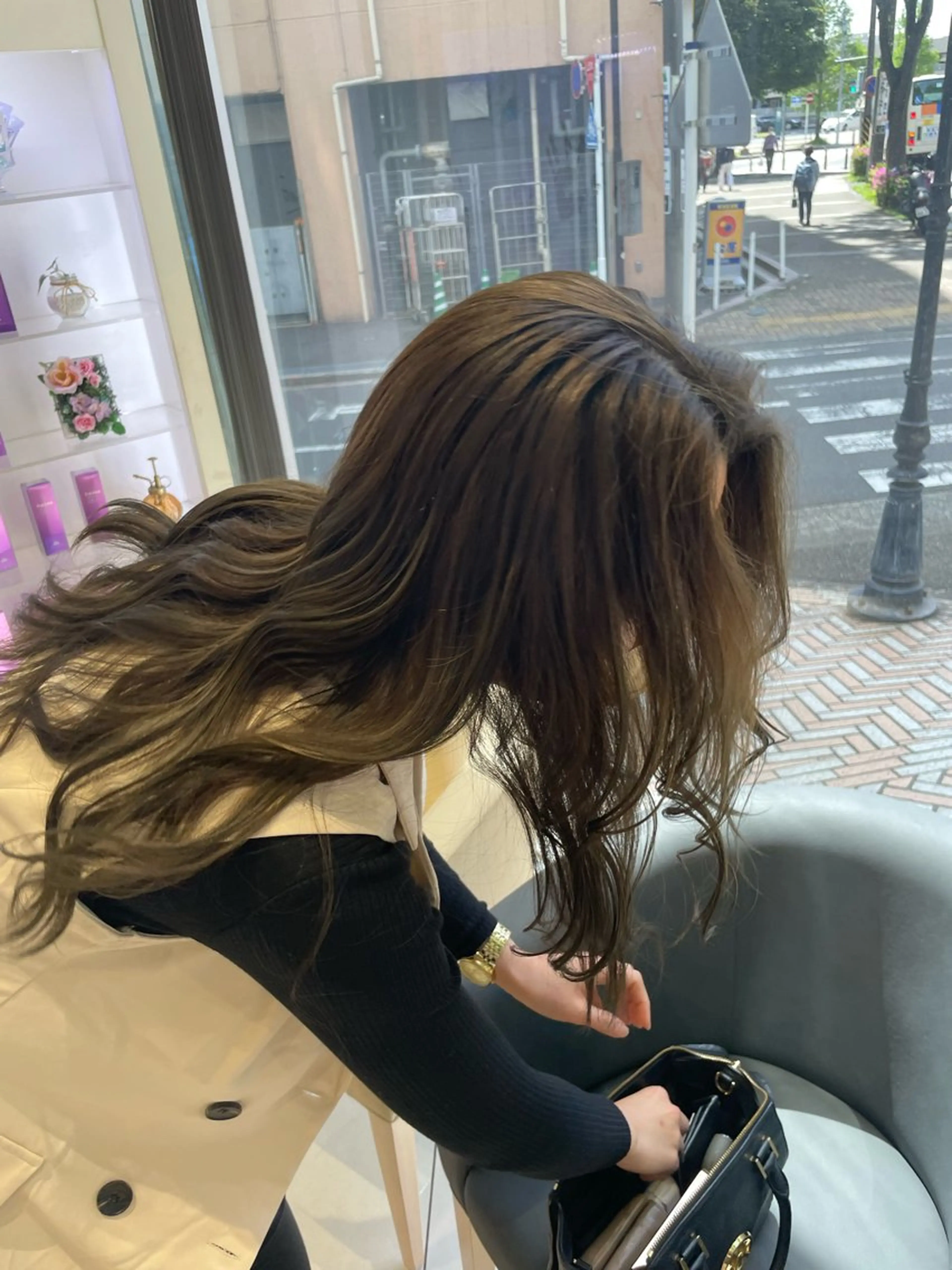 セミロング カラー 透明感カラー クロスパーマ/うる艶 カラー/Kurumiのヘアスタイル