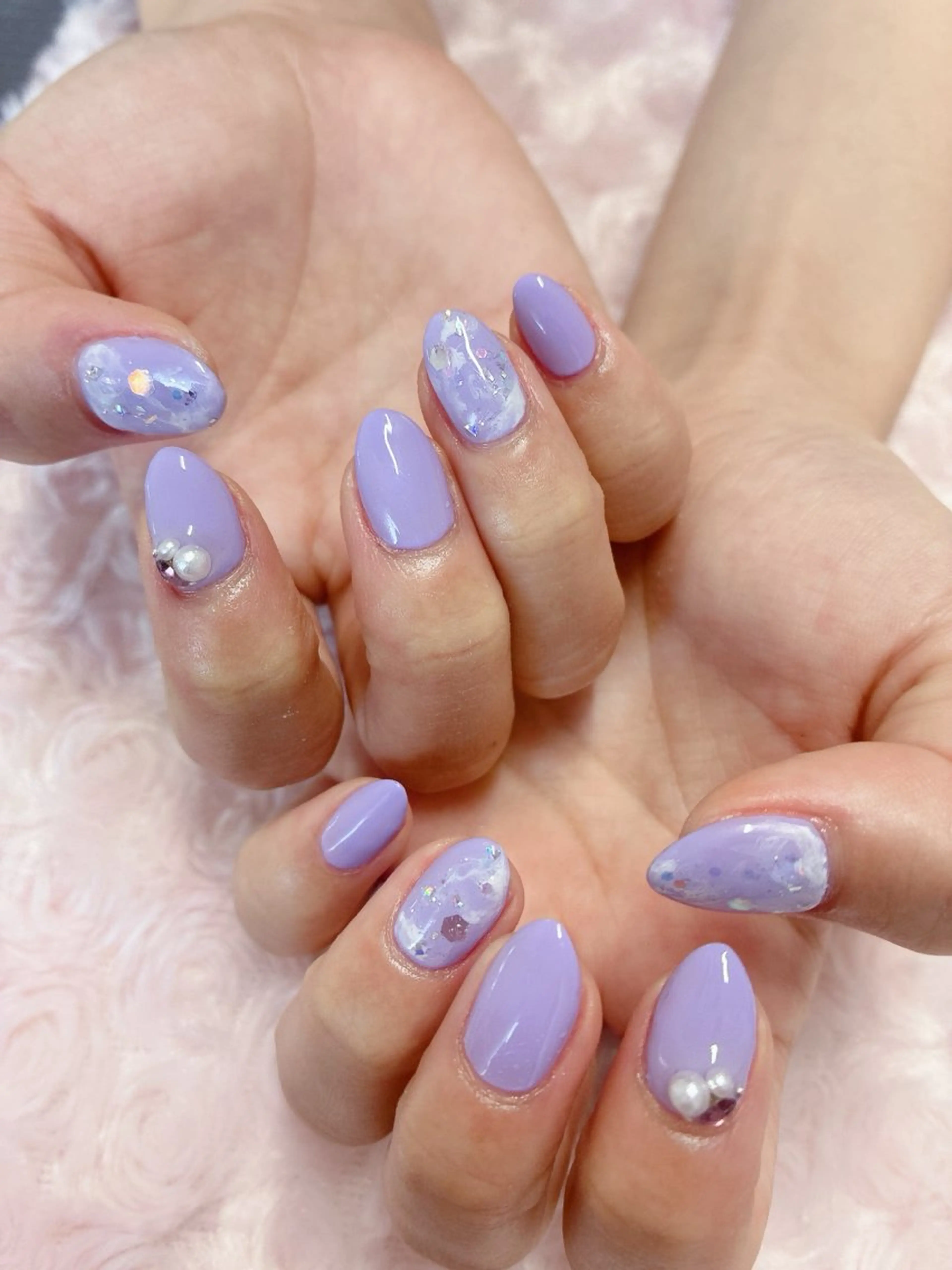 ネイル 長さ出し ジェルネイル パラジェル パステルネイル パープル ハンドネイル 前田 りかのネイルデザイン