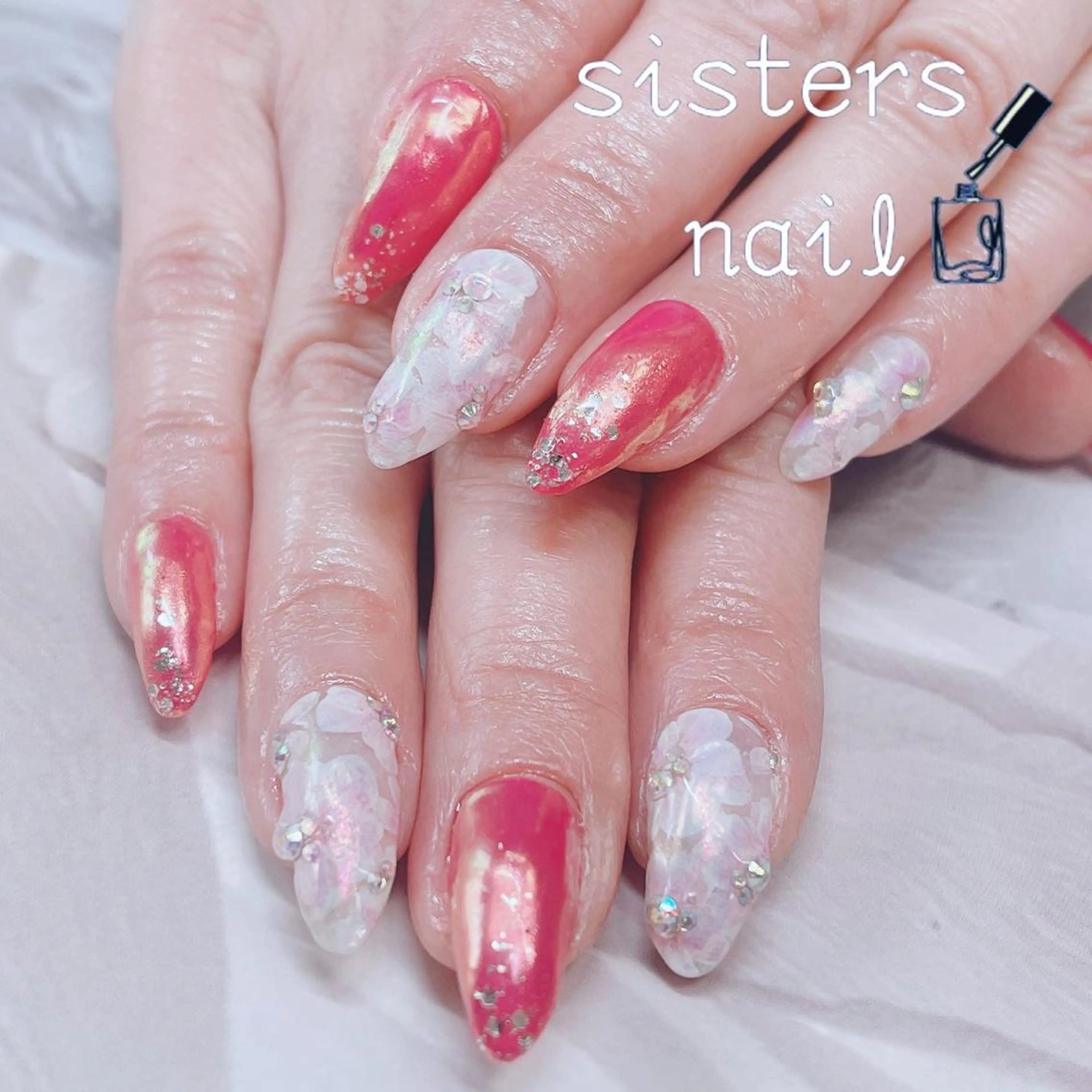 ネイル アートネイル オーロラネイル 桜ネイル 入学式 フラワーネイル ハンドネイル ハンドケア sisters nail.fのネイルデザイン
