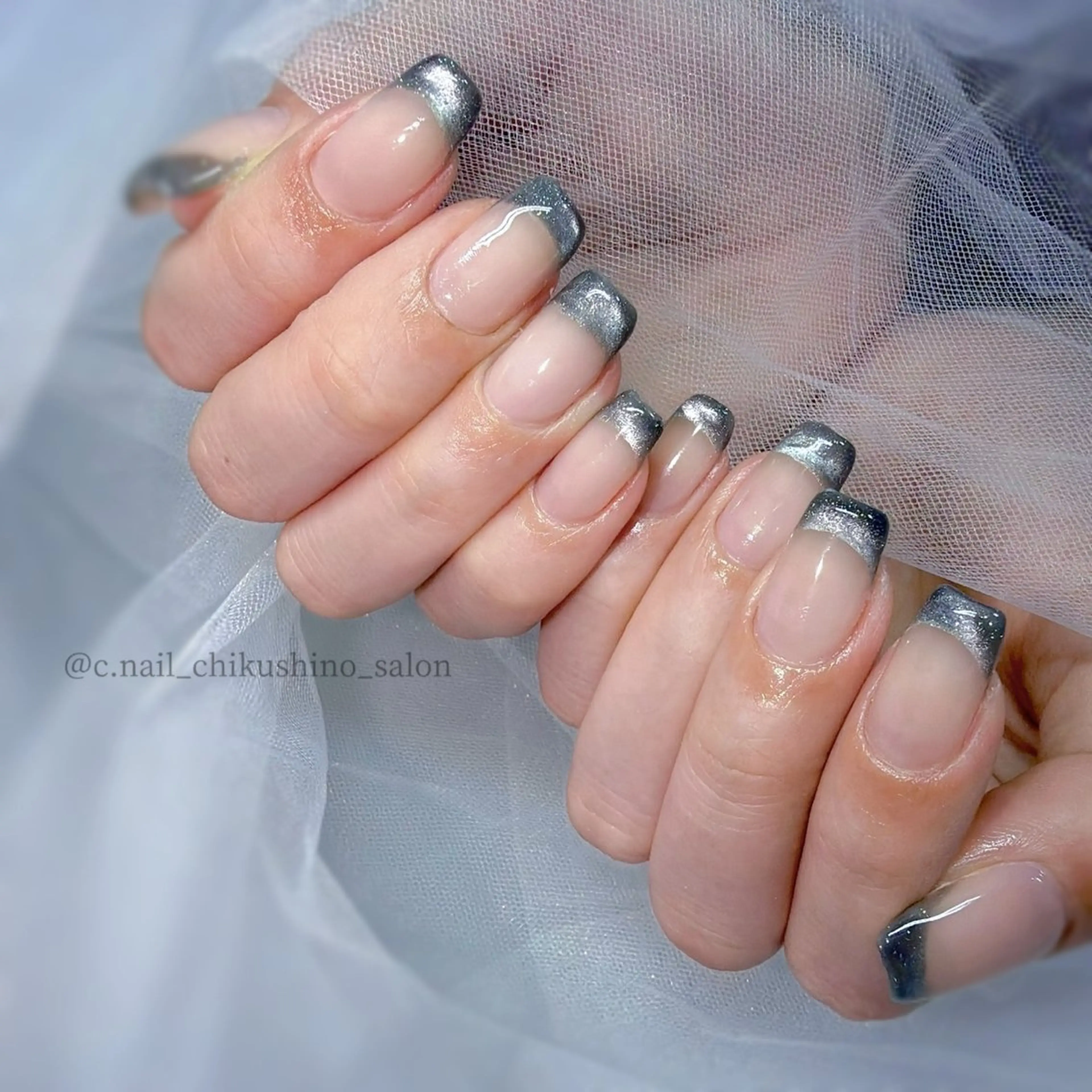 ネイル フレンチネイル マグネットネイル マグネットフレンチ ハンドネイル C.Nail &Eye筑紫駅のネイルデザイン