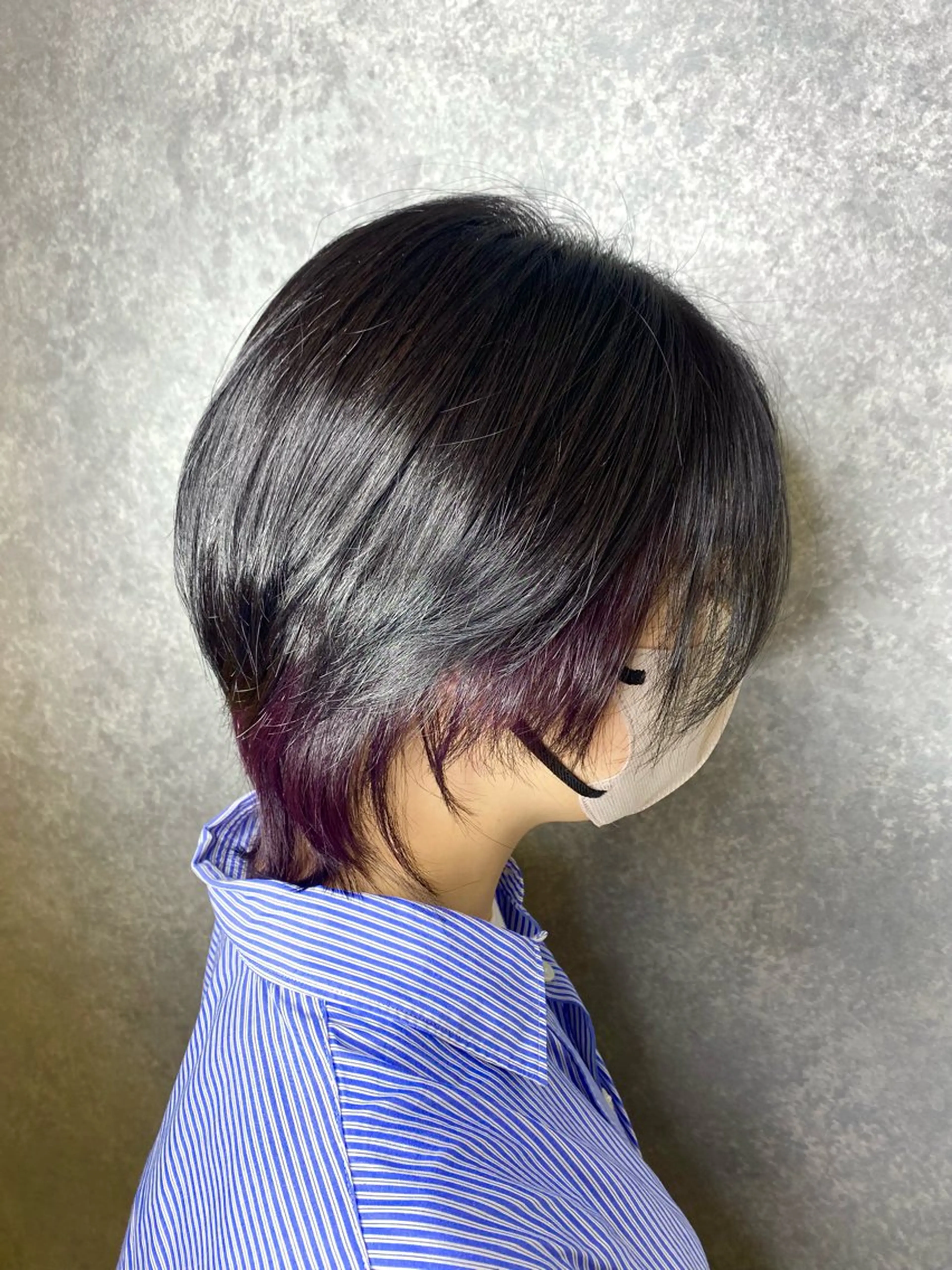 カラー 黒髪 ブルーカラー ブルーブラック ディープパープル カット ヘアカラー AiRU hair RIRIKOのヘアスタイル