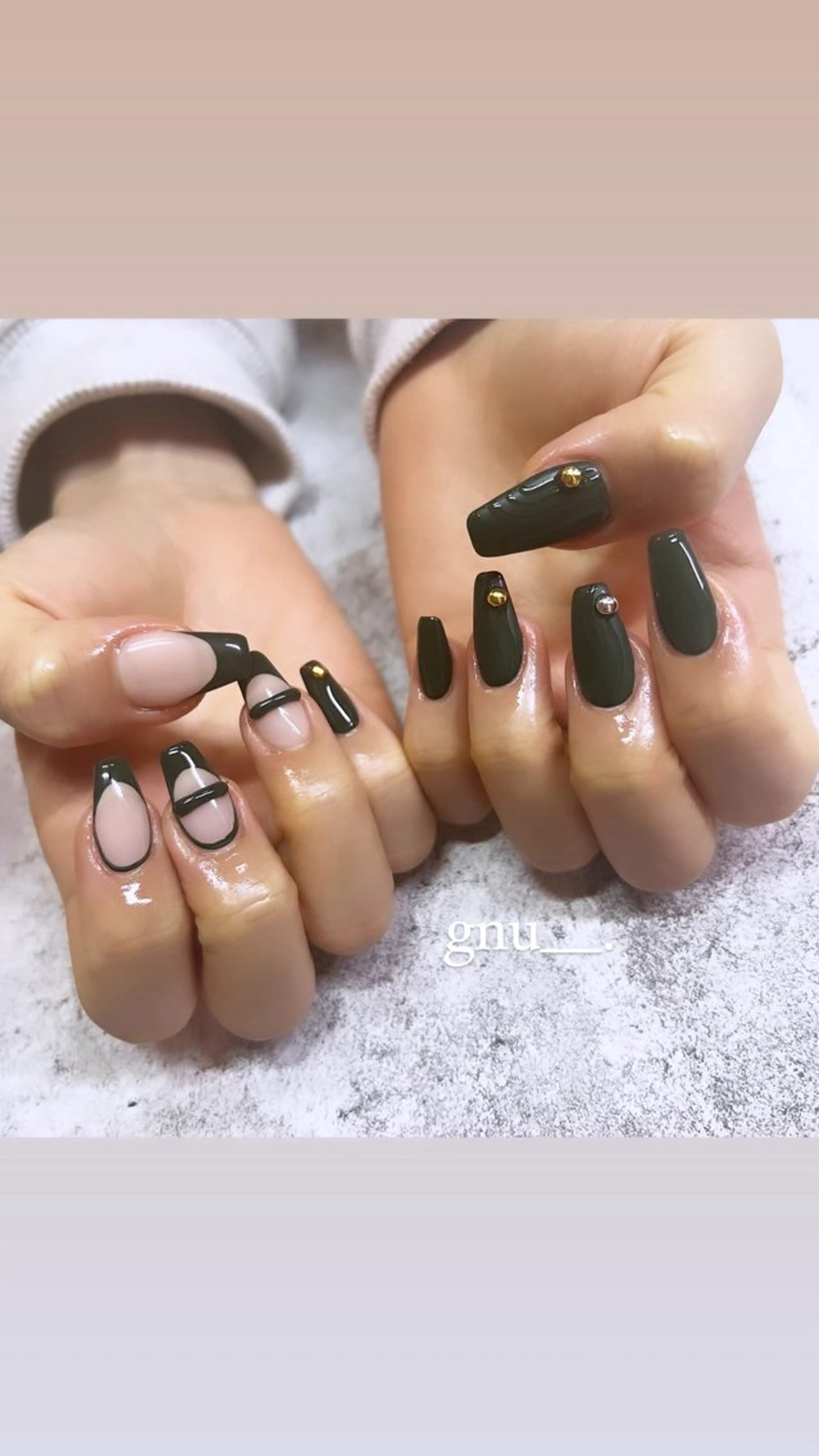 ネイル アートネイル フレンチネイル グリーン ハンドネイル gnu__. nailのネイルデザイン