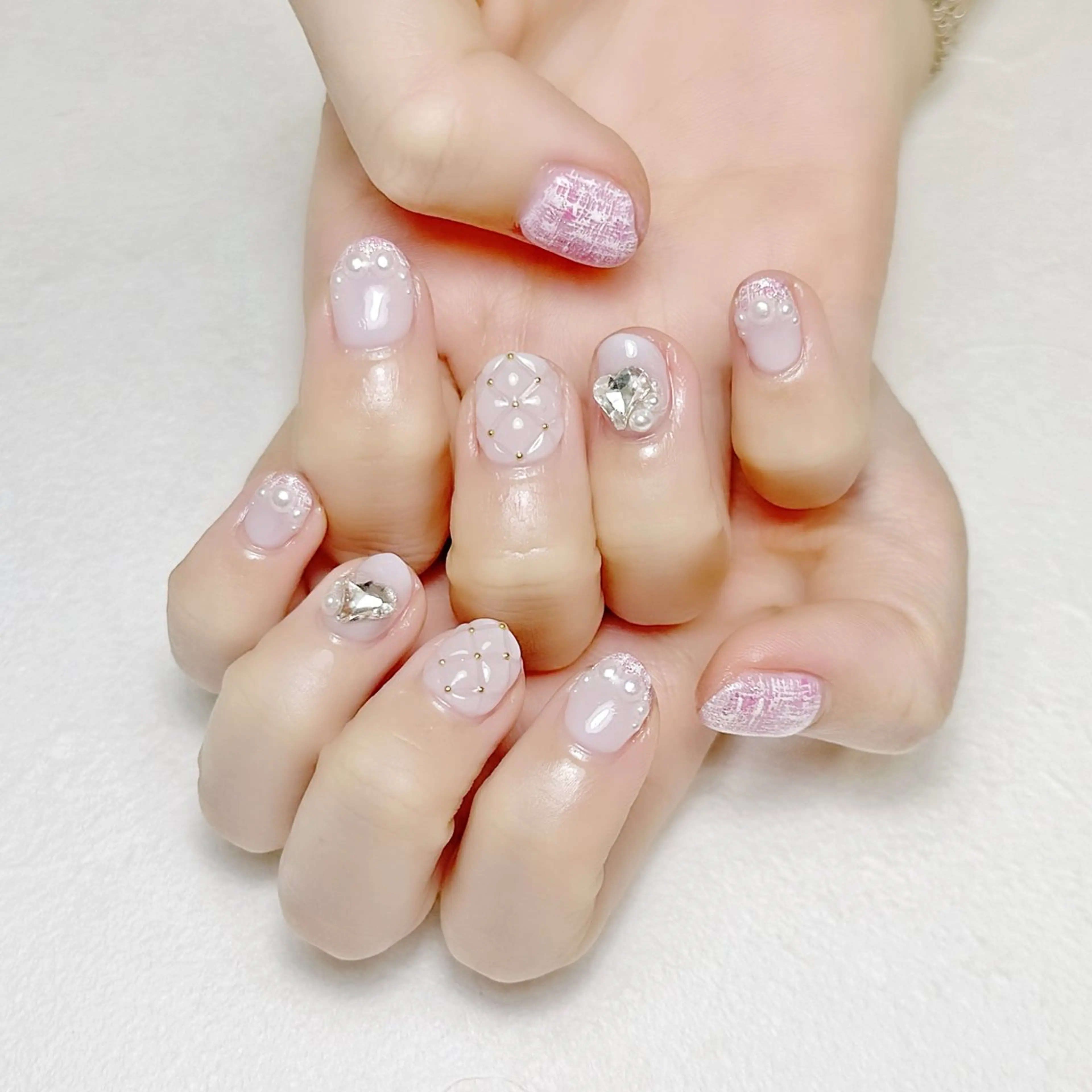 ネイル フレンチネイル ピンク ツイードネイル ワンホンネイル rouse nail RISATOのネイルデザイン