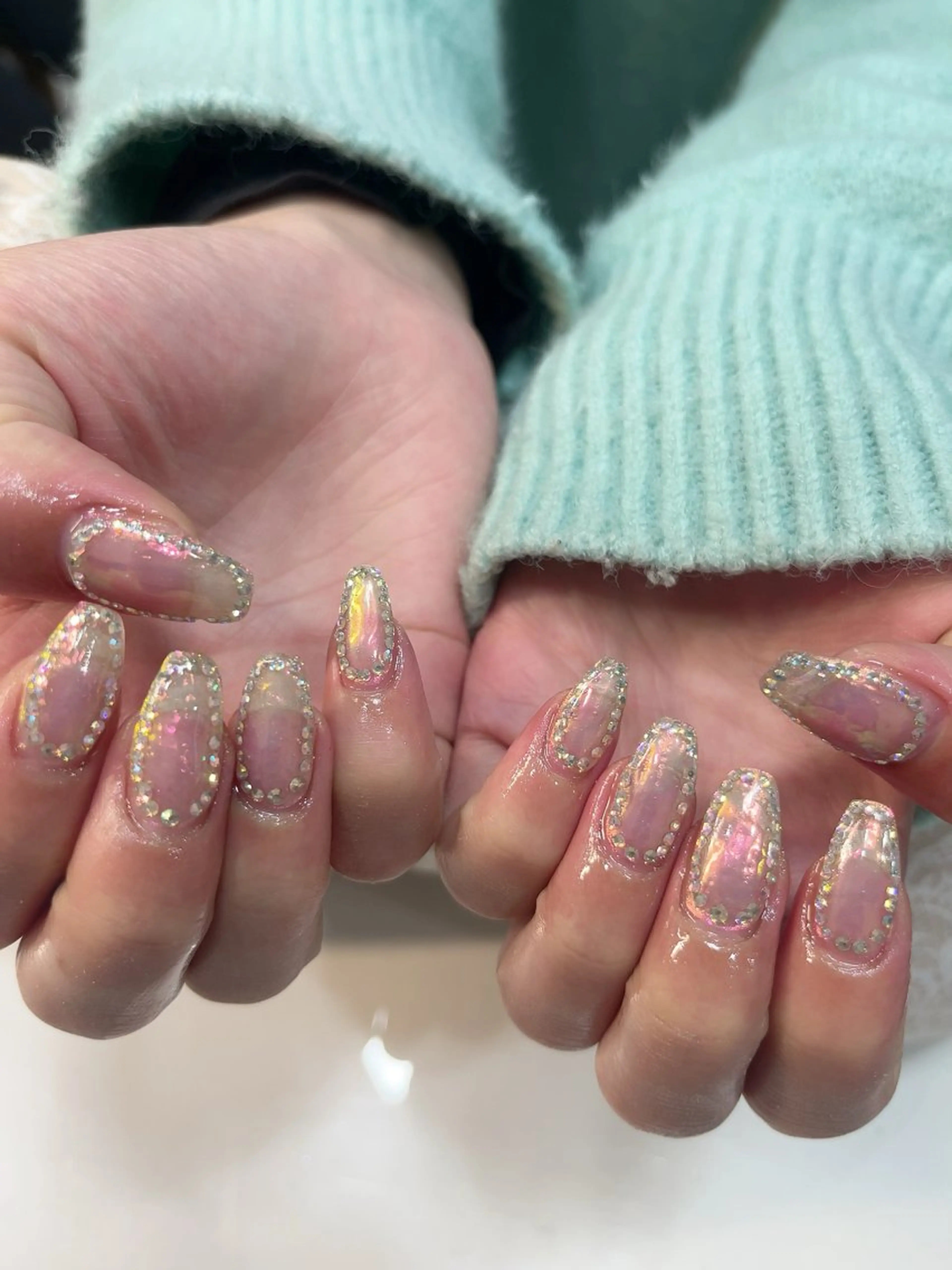 ネイル オーロラネイル ストーンネイル 鶴橋wooone nail.rieのネイルデザイン