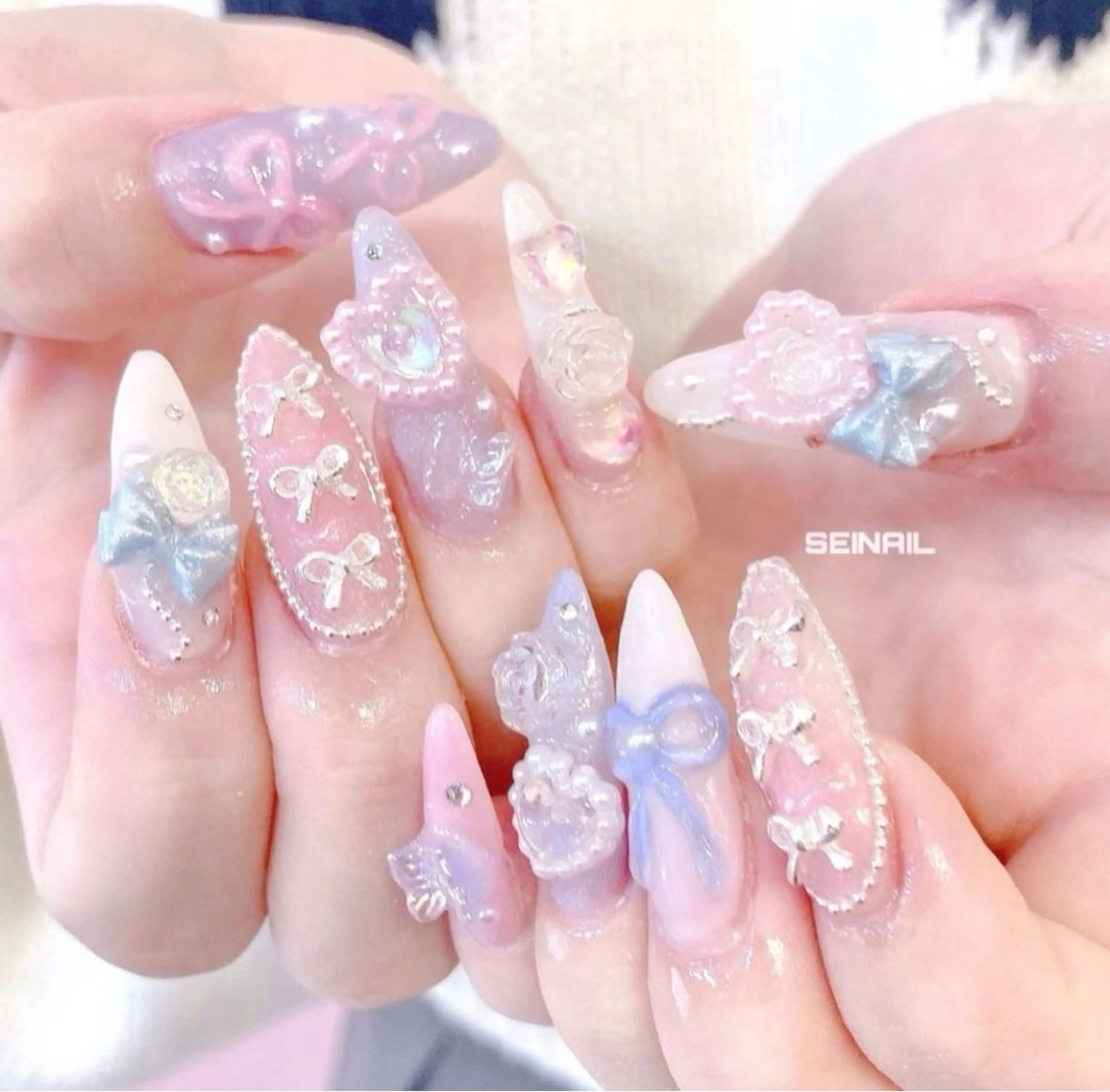 ネイル 長さ出し マグネットネイル ミラーネイル ピンク ネイルチップ Lee Nailsのネイルデザイン