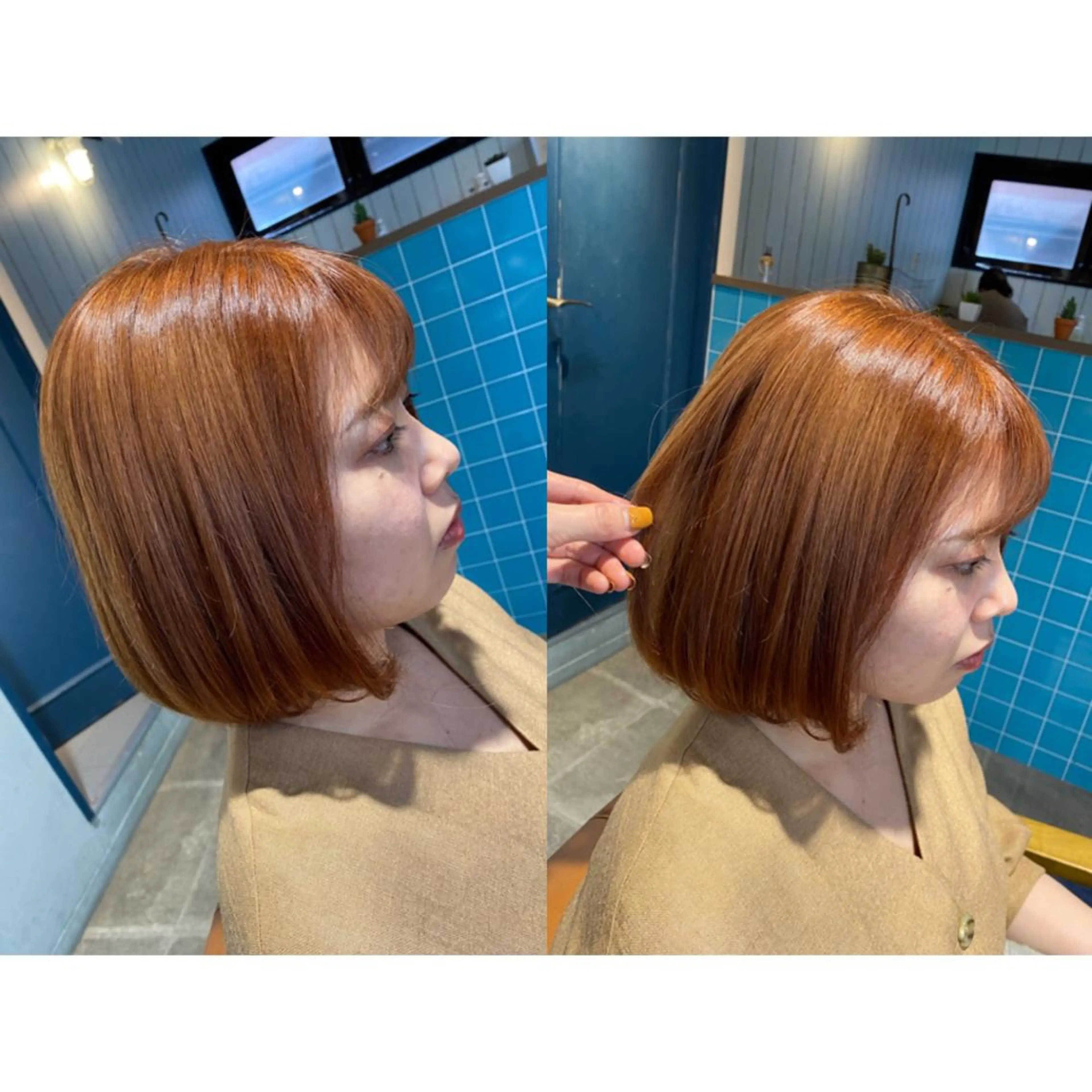 カラー ベージュカラー オレンジ オレンジベージュ カット ヘアカラー 🐻結んで可愛い hair EMI🐻のヘアスタイル