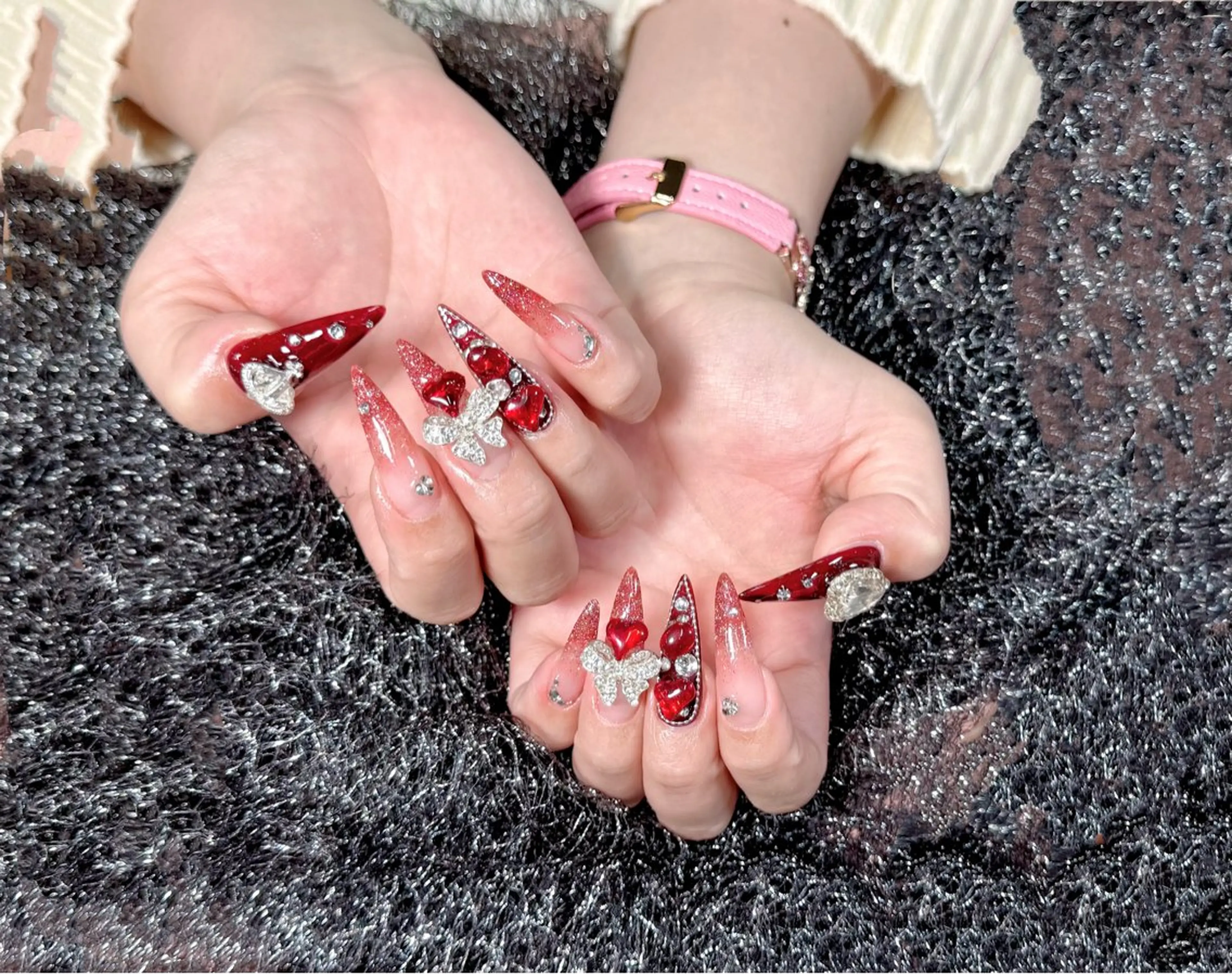 ネイル 成人式 フラッシュネイル フレンチネイル ジェルネイル グラデーション ハンドネイル Lya Nail Rinのネイルデザイン