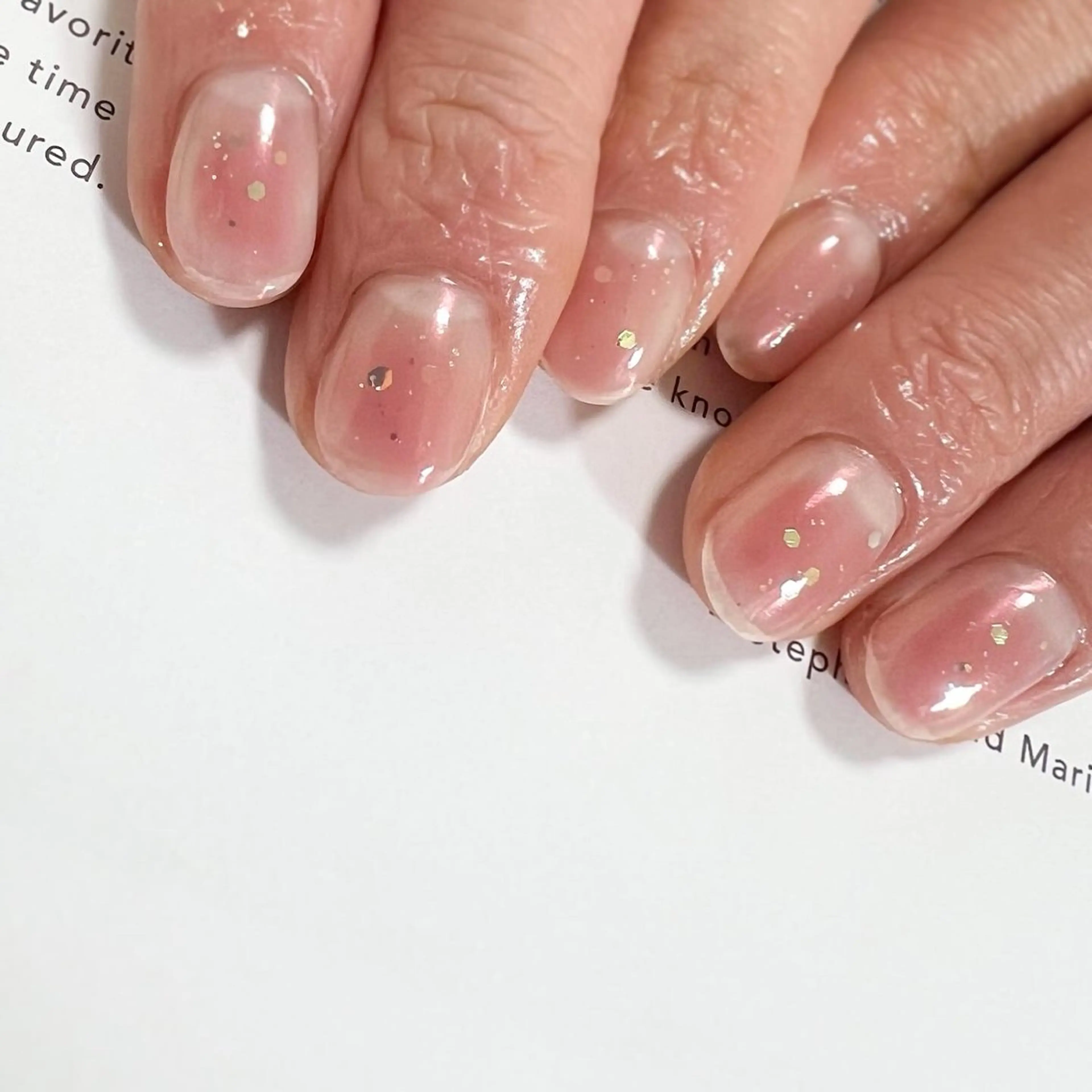 ネイル オーロラネイル チークネイル クリアネイル ミラーネイル ピンク ハンドネイル pointillé .ayaのネイルデザイン