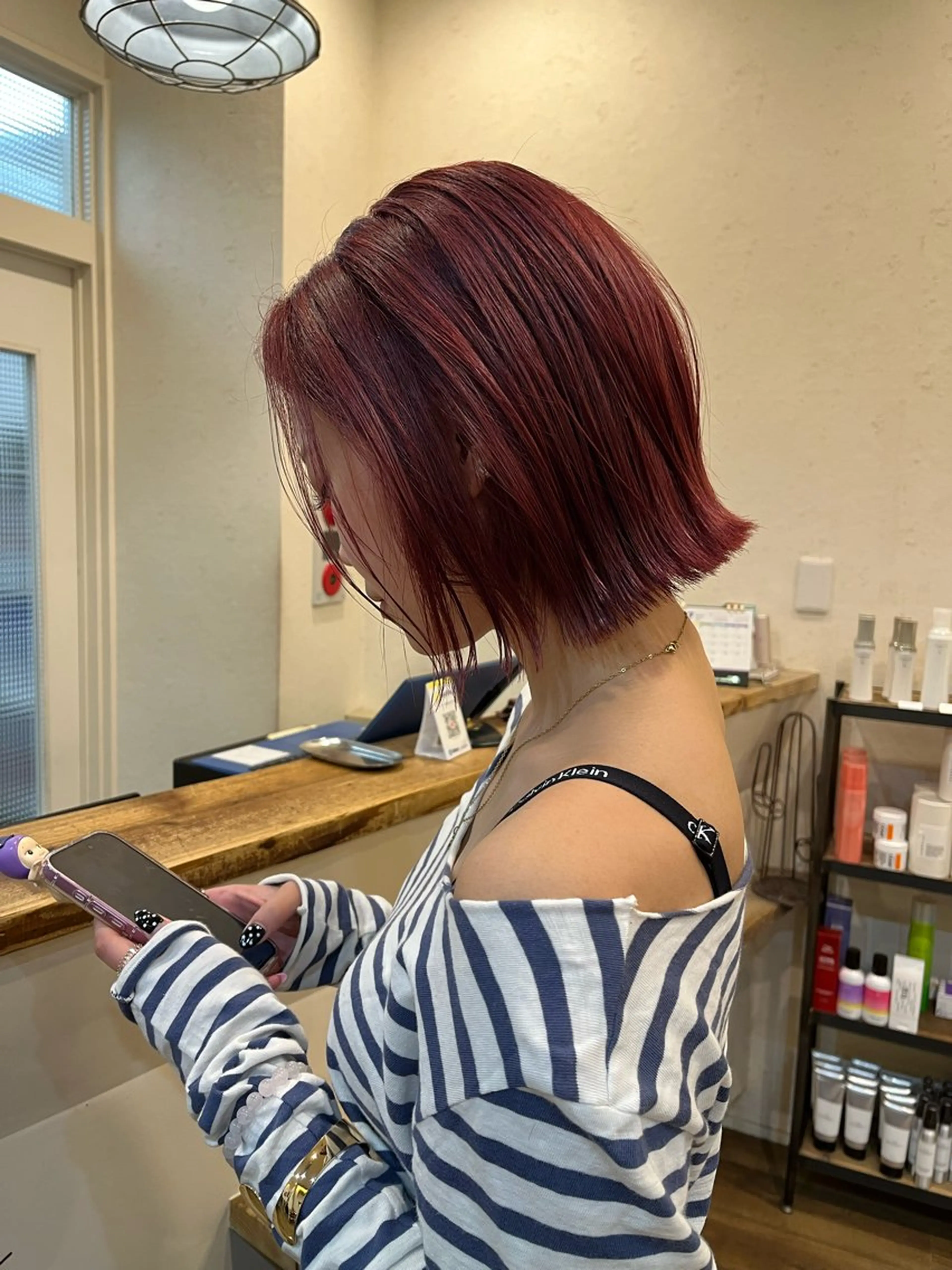 ミディアム ボブ ヘアカラー トリートメント 髪質改善/ハイトーン カラー/久保田彰のヘアスタイル