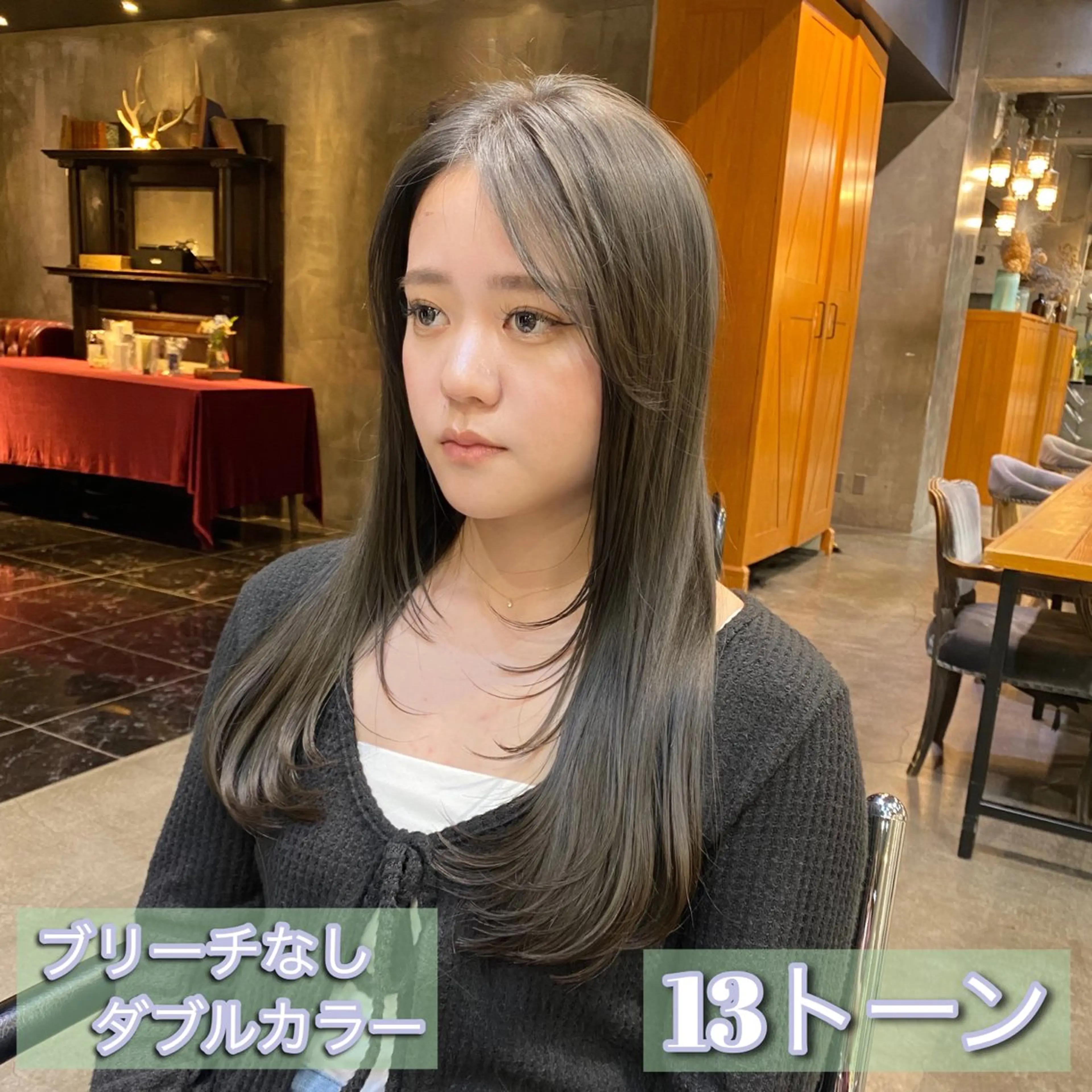 セミロング カラー ブリーチ ダブルカラー グレージュ カーキグレージュ ブリーチなしカラー カット ヘアカラー Ms.CHARM所属・透明感カラー🌿 グレージュ🐺陽介のヘアスタイル