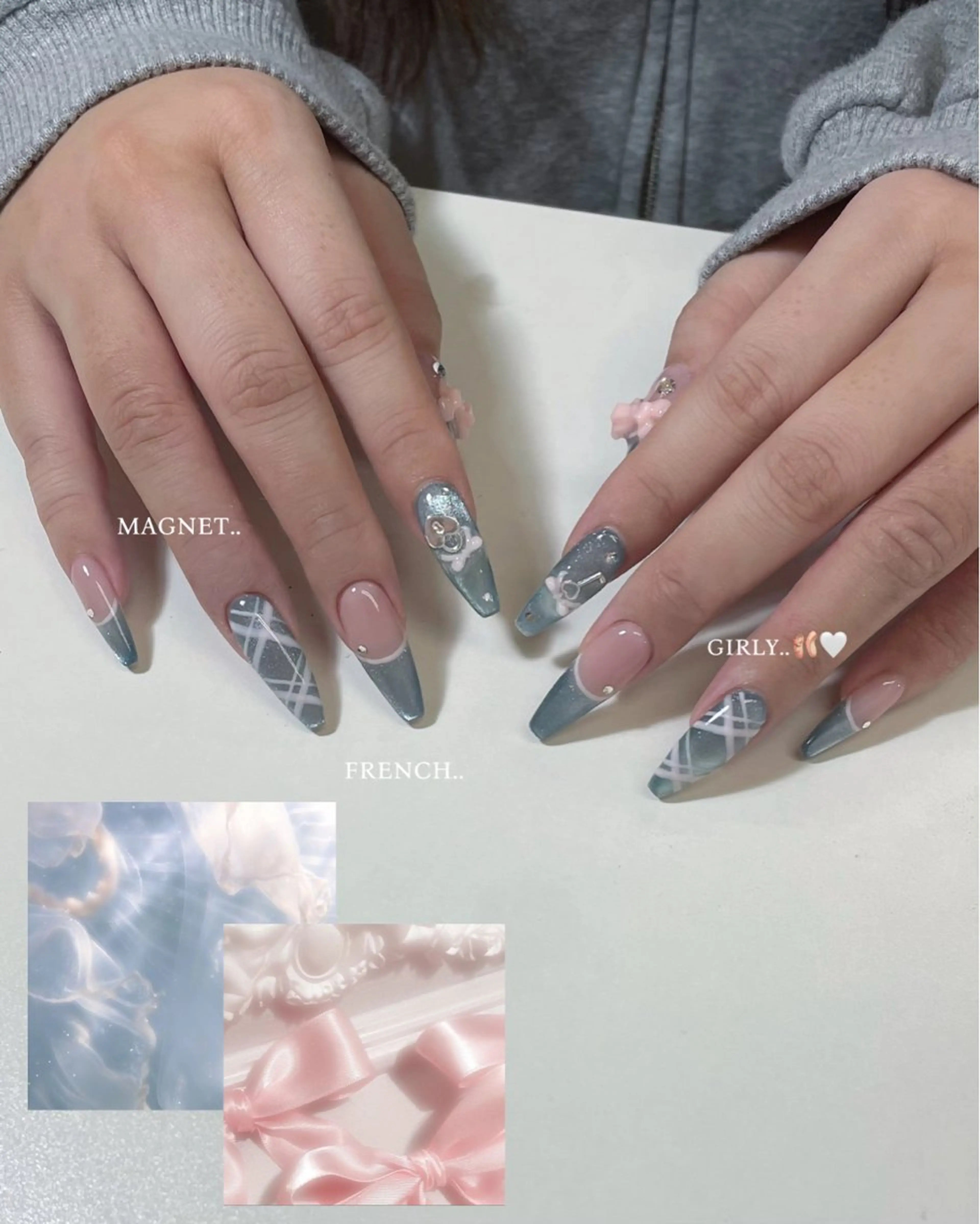 ネイル マグネットネイル ハンドネイル MINAMI໒꒱ Y2K、韓国ガーリーのネイルデザイン