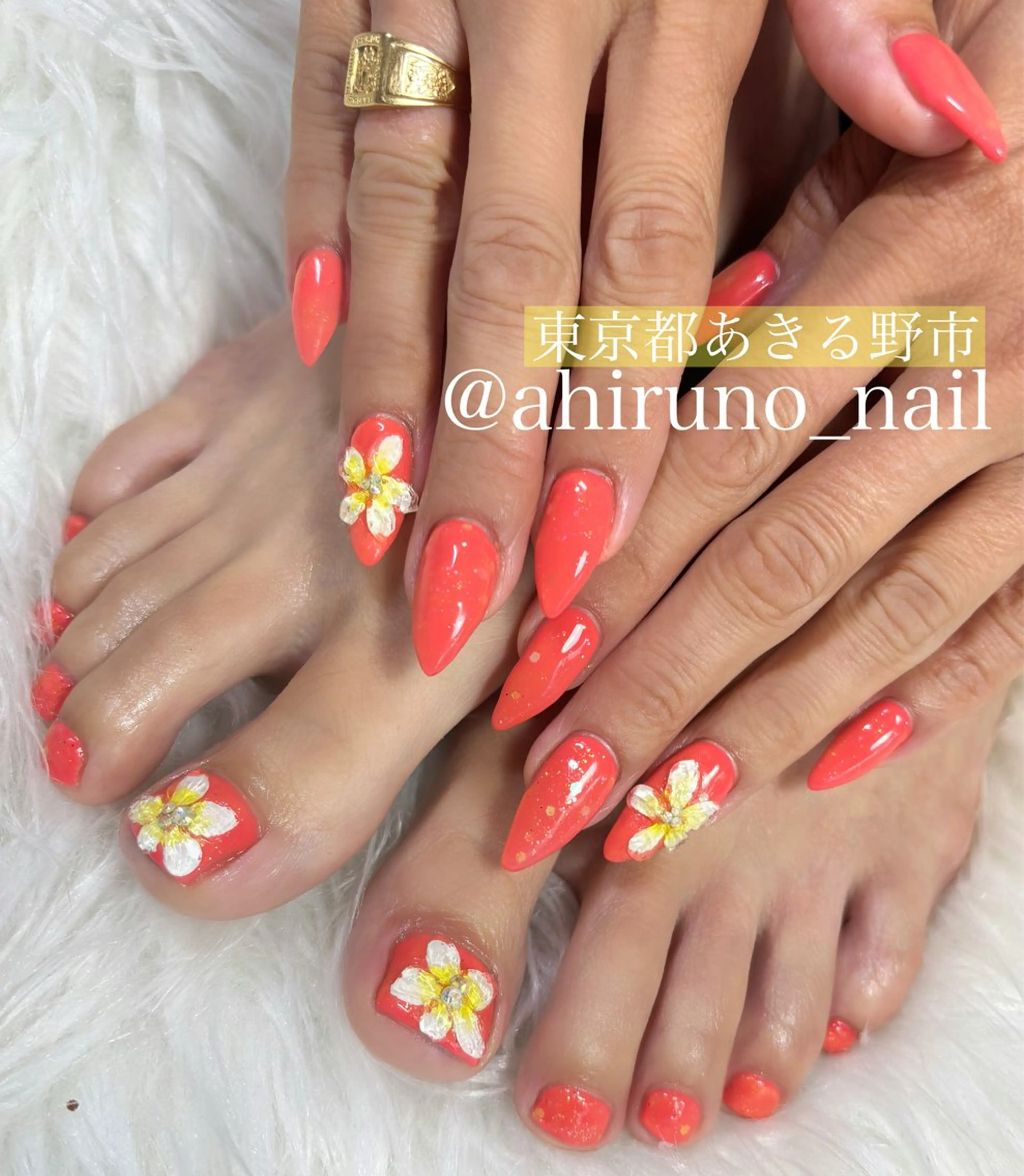 ネイル フラワーネイル 持ち込み 夏ネイル ハンドネイル 東京あきる野市ネイル ✿ ｙｕiのネイルデザイン