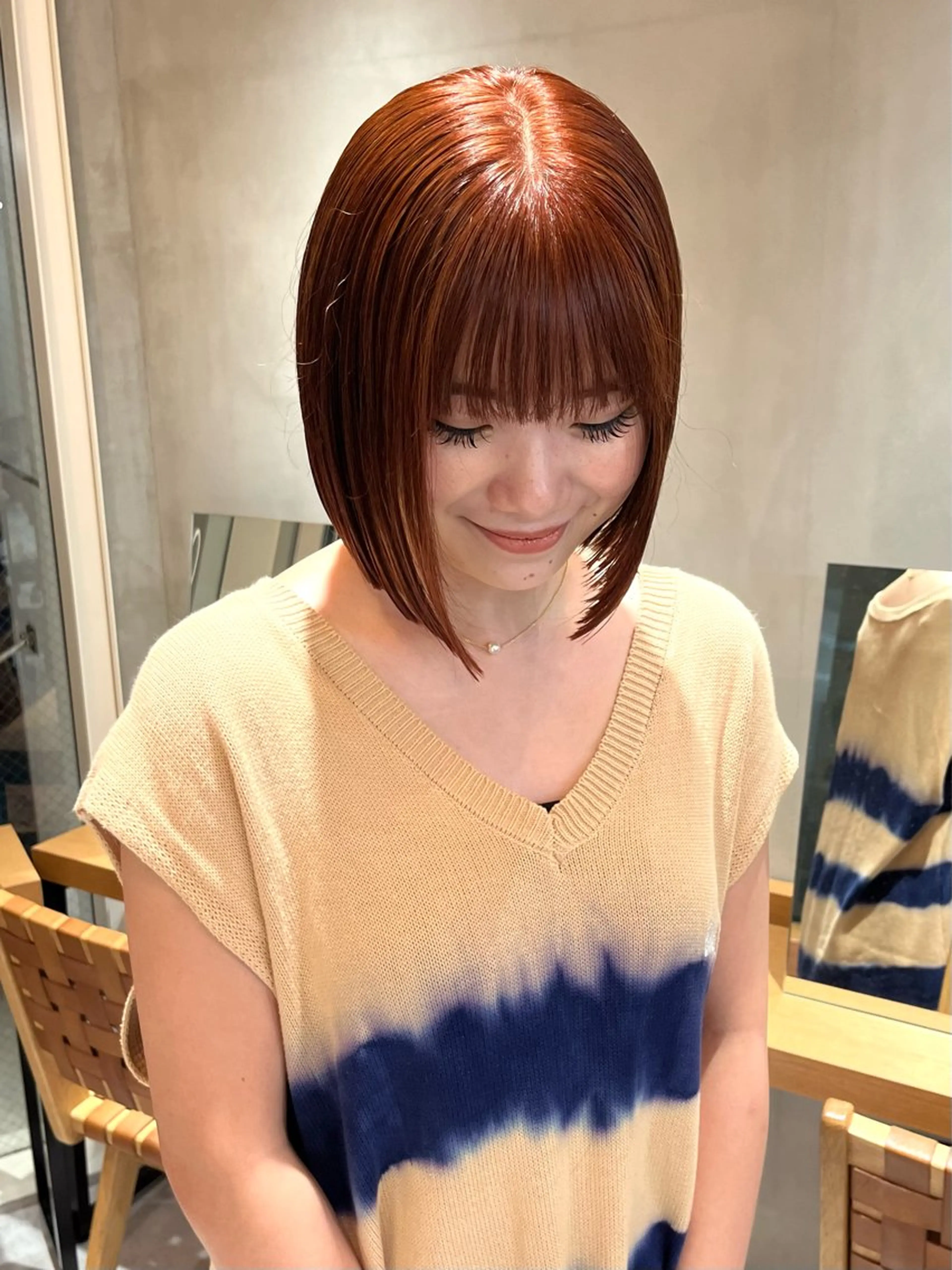 ミディアム カラー カット トリートメント ボブ&顔まわりレ イヤー♡TOMOE♡のヘアスタイル