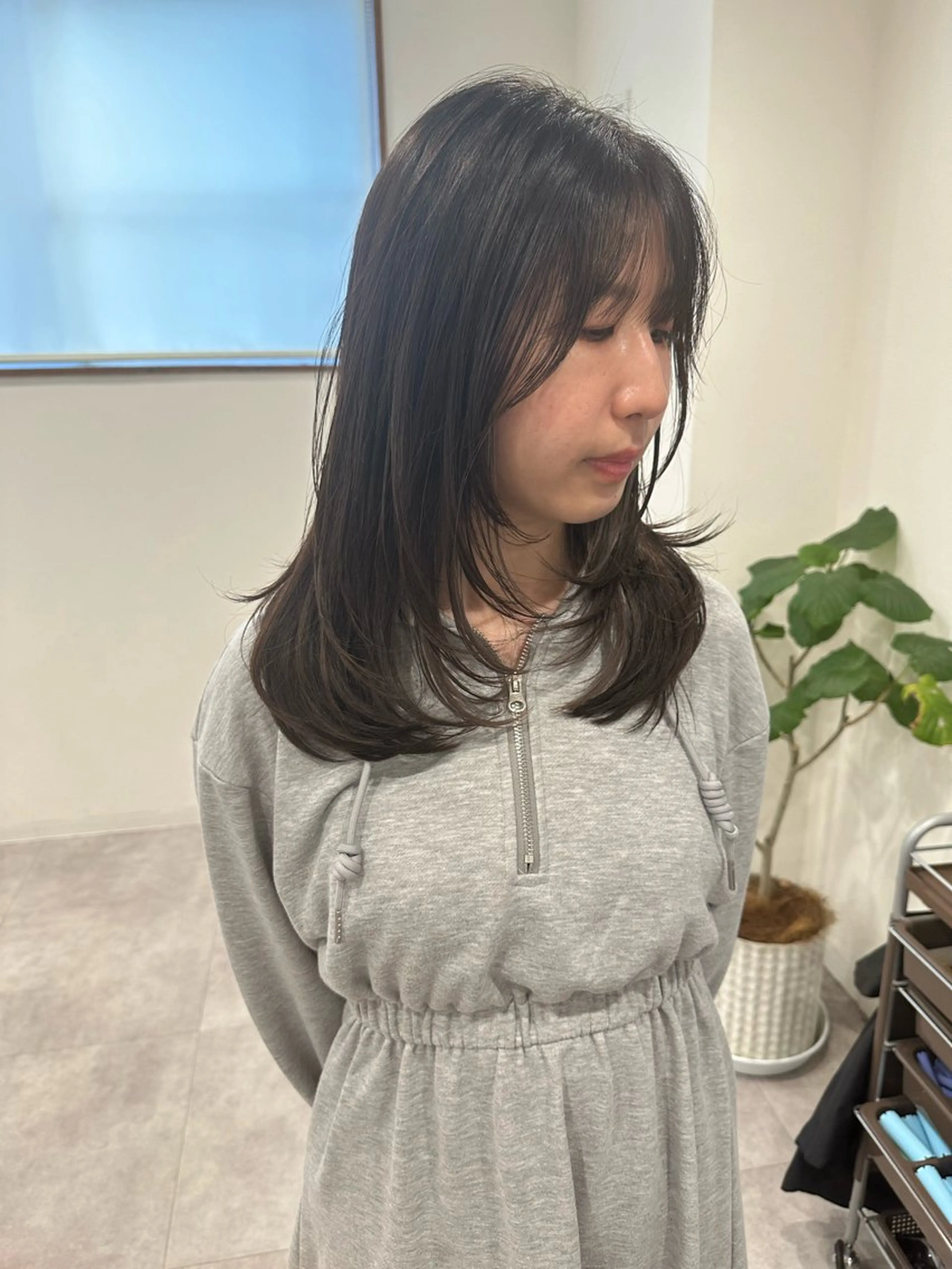 セミロング カラー レイヤーカット カット 白髪ぼかしハイライト レイヤー川口　元気のヘアスタイル