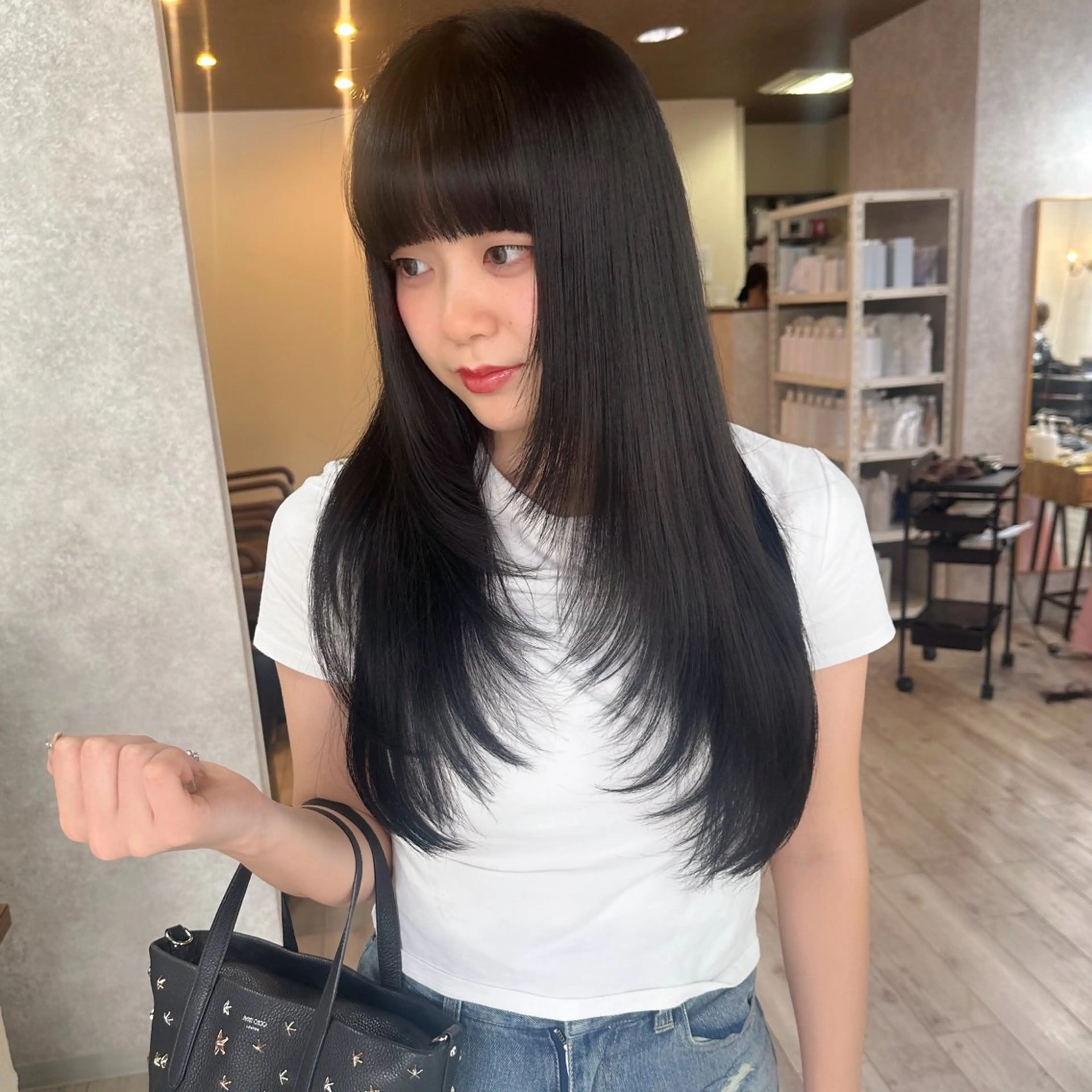 ロング カラー 黒髪 ブルーカラー ブルーブラック レイヤーカット カット ヘアカラー トリートメント レイヤー/高橋 みく /池下/千種のヘアスタイル