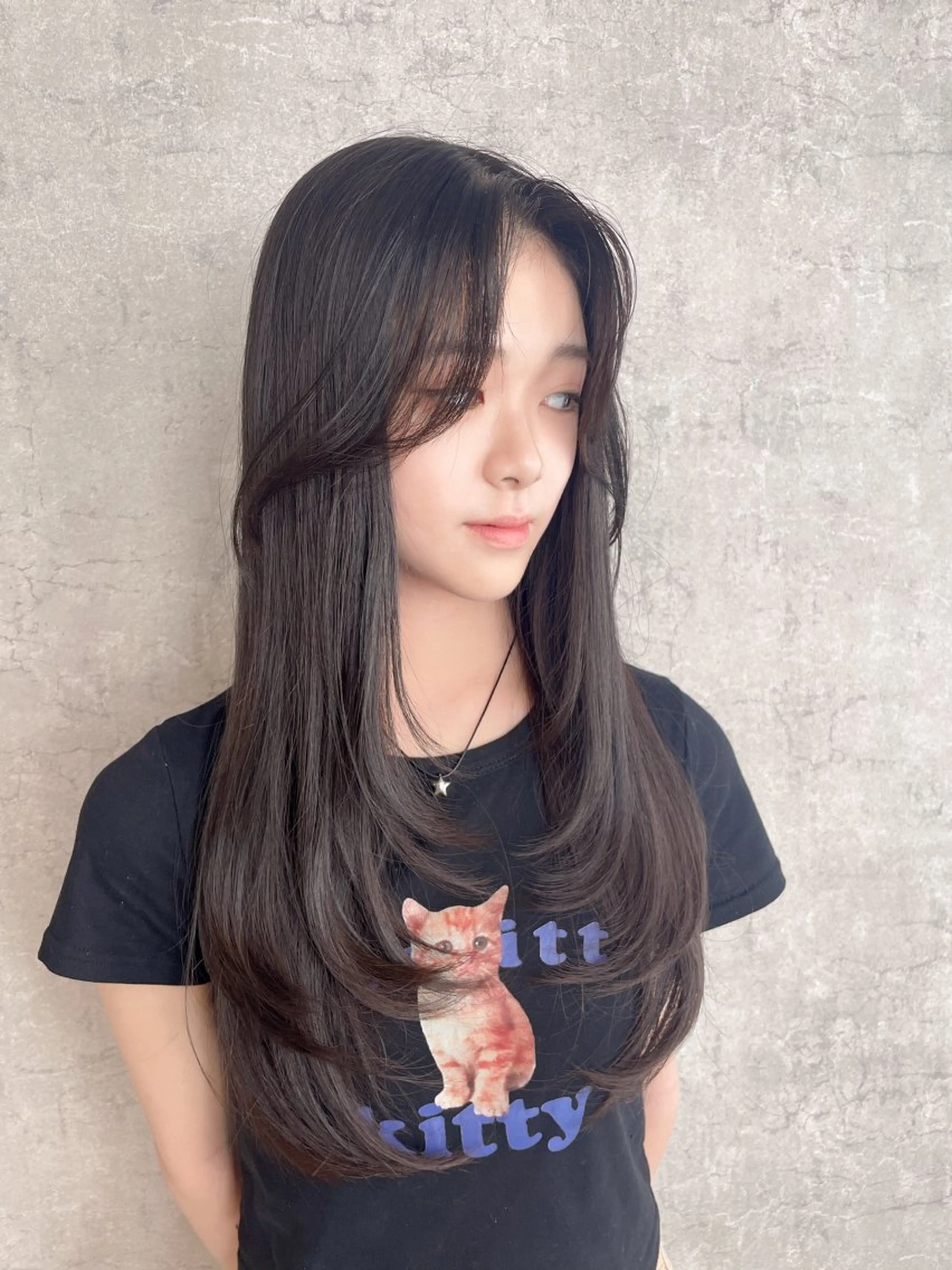 ロング 顔まわりレイヤー 顔周りカット 姫カット 髪質改善 韓国風ヘア トリートメント トレンド韓国レイヤー 🇰🇷のんのヘアスタイル