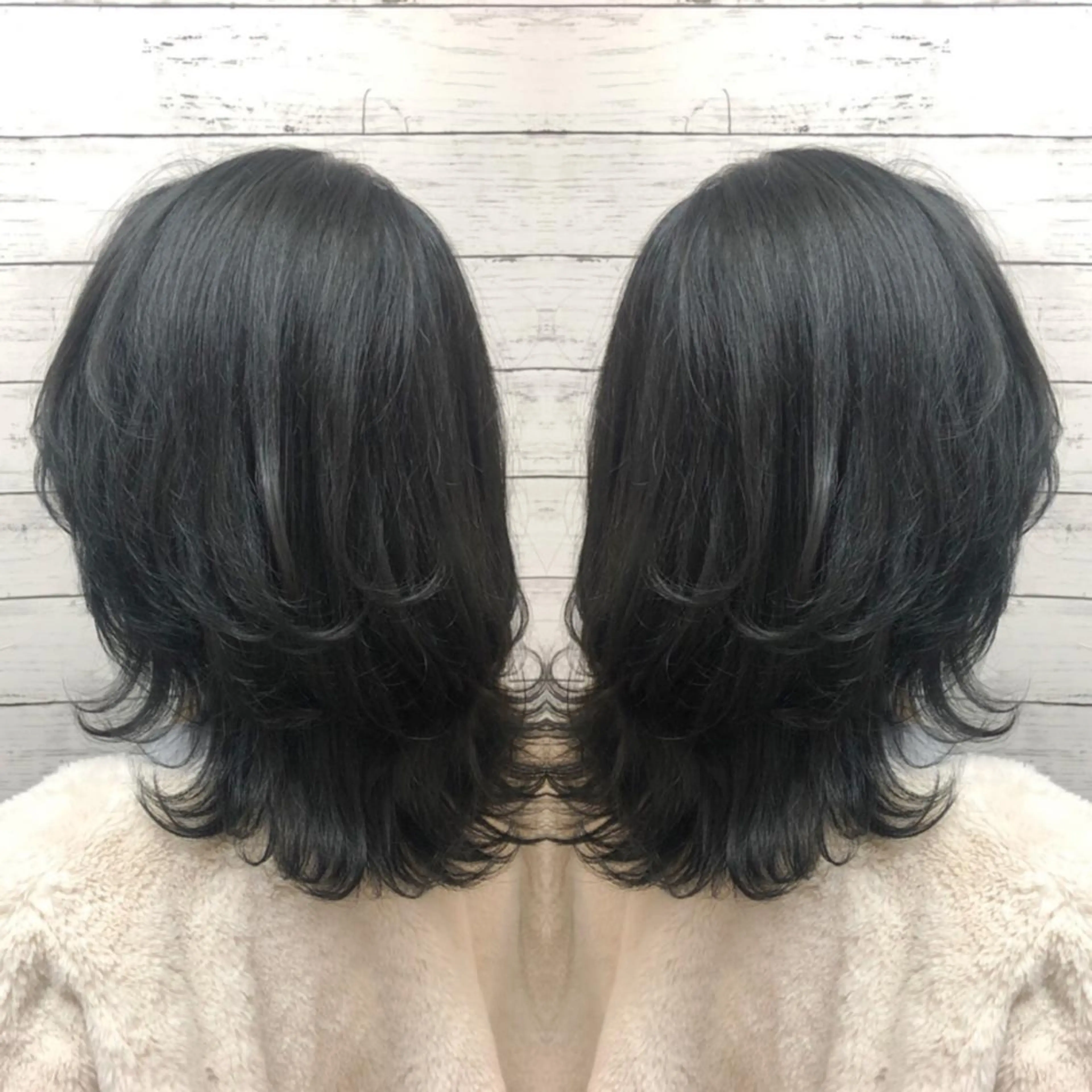 ミディアム カラー 黒髪 グレーブラック ヘアカラー ヘアセット 韓国ヘア🤍髪質改善 🇰🇷AKANEのヘアスタイル