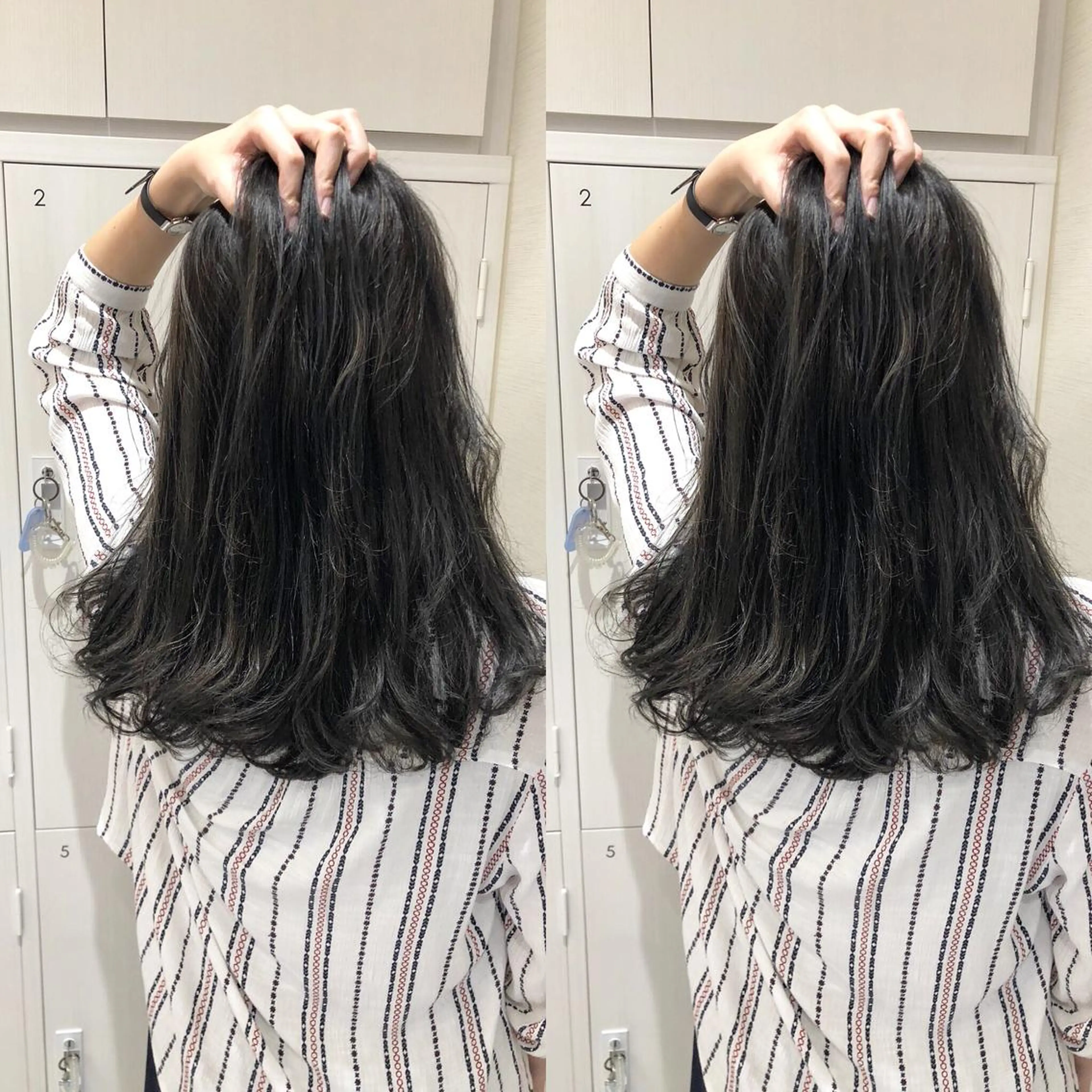 ロング カラー アディクシーカラー アッシュ バレイヤージュ 透明感カラー グラデーションカラー 三鷹で1番ショート ボブをカットする新谷のヘアスタイル