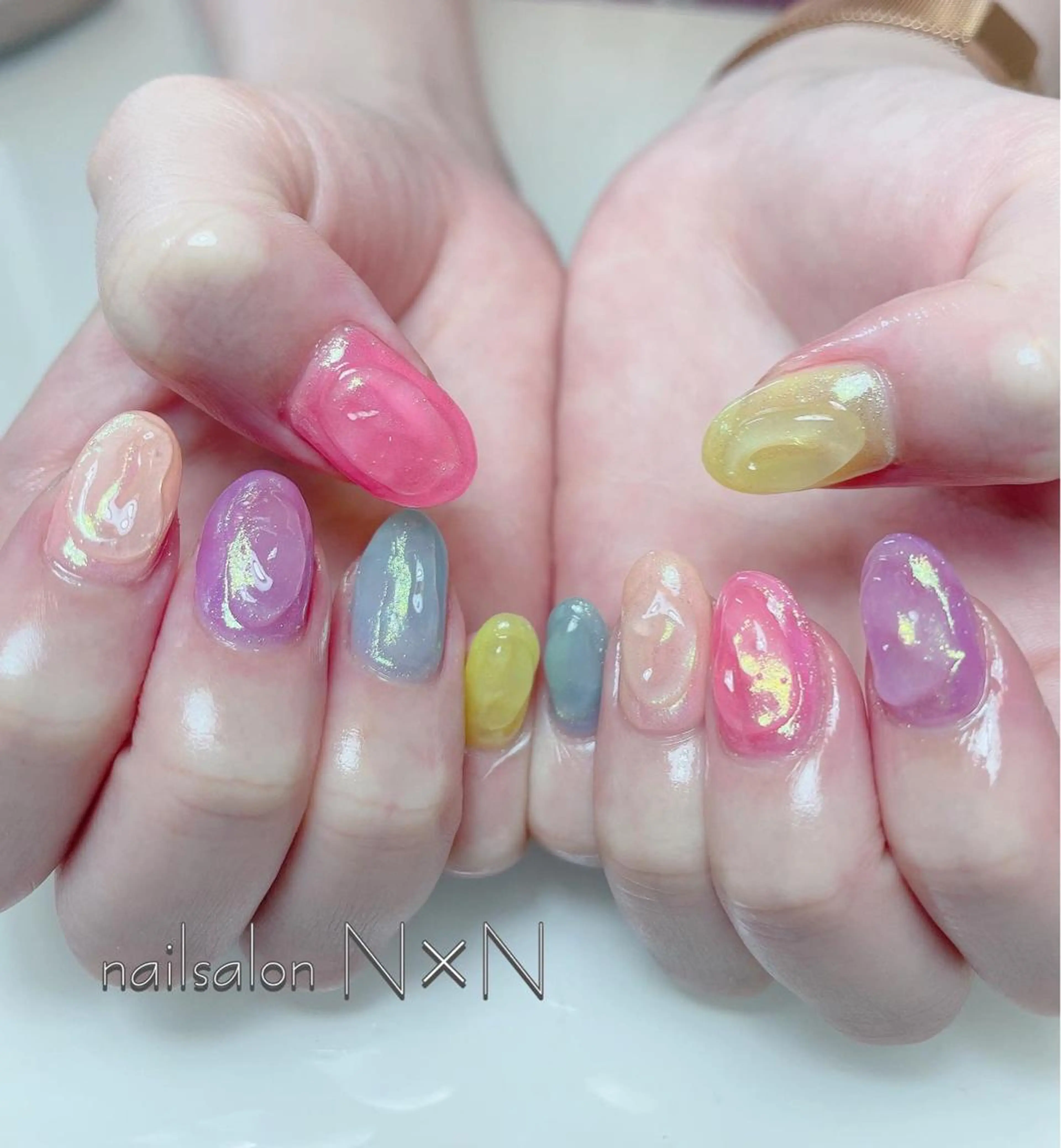 ネイル ジェルネイル ミラーネイル ニュアンスネイル ぷっくりネイル 夏ネイル nail salon N×Nのネイルデザイン