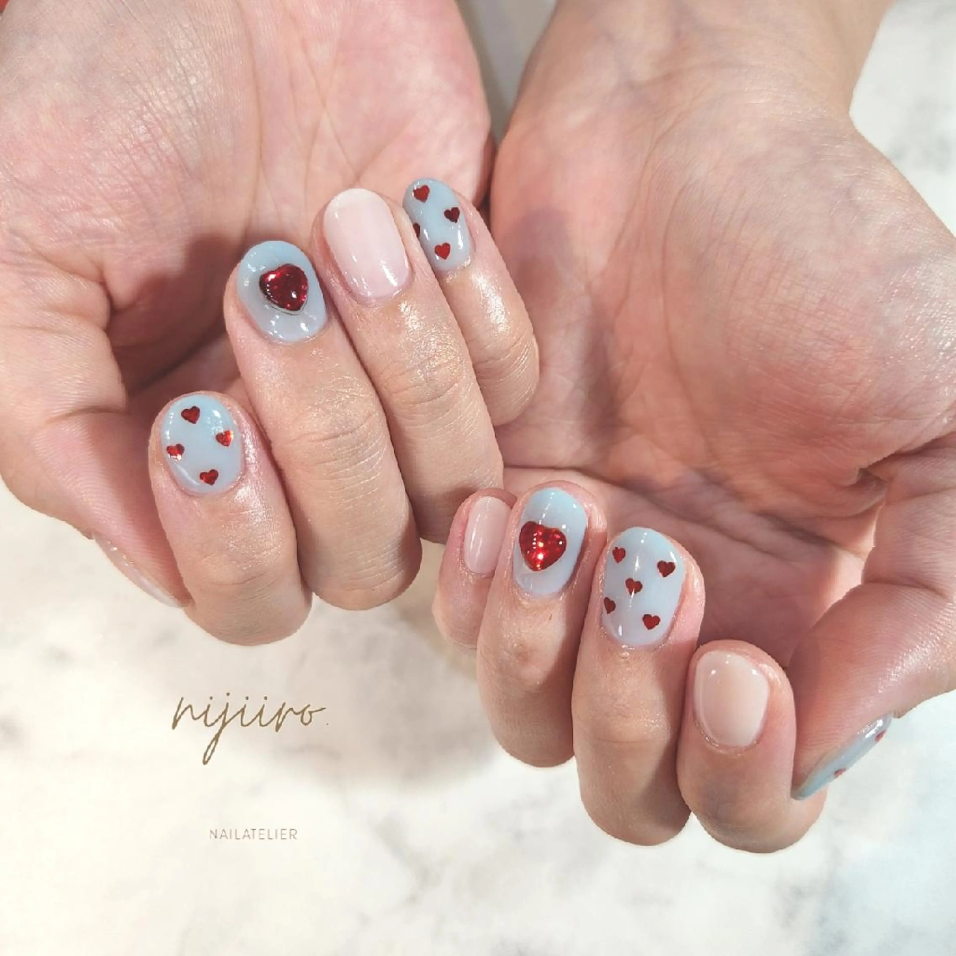 ネイル ハート ハンドネイル nijiiro🌈 サトウのネイルデザイン