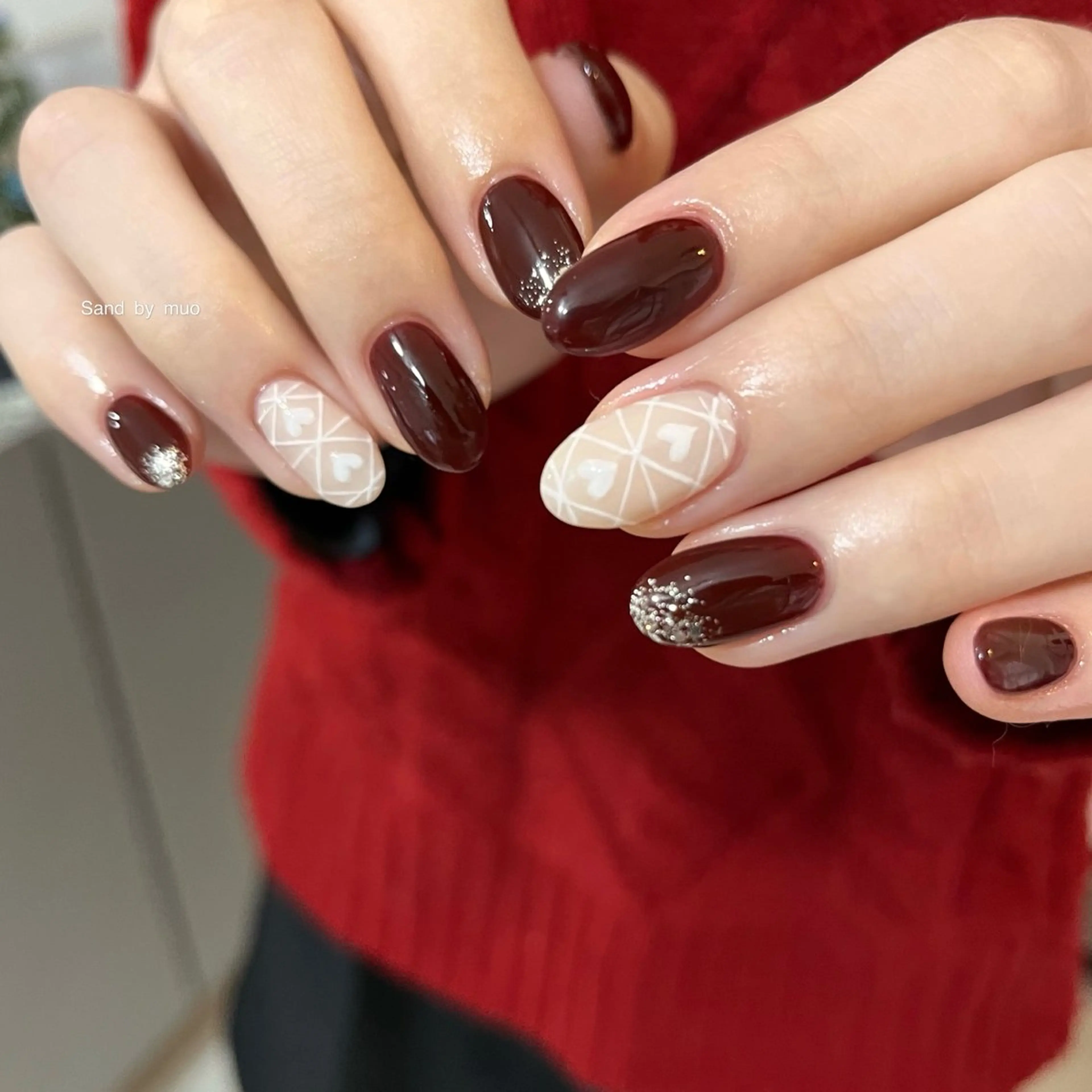 ネイル ボルドー ハート 冬ネイル 中川 ほののネイルデザイン
