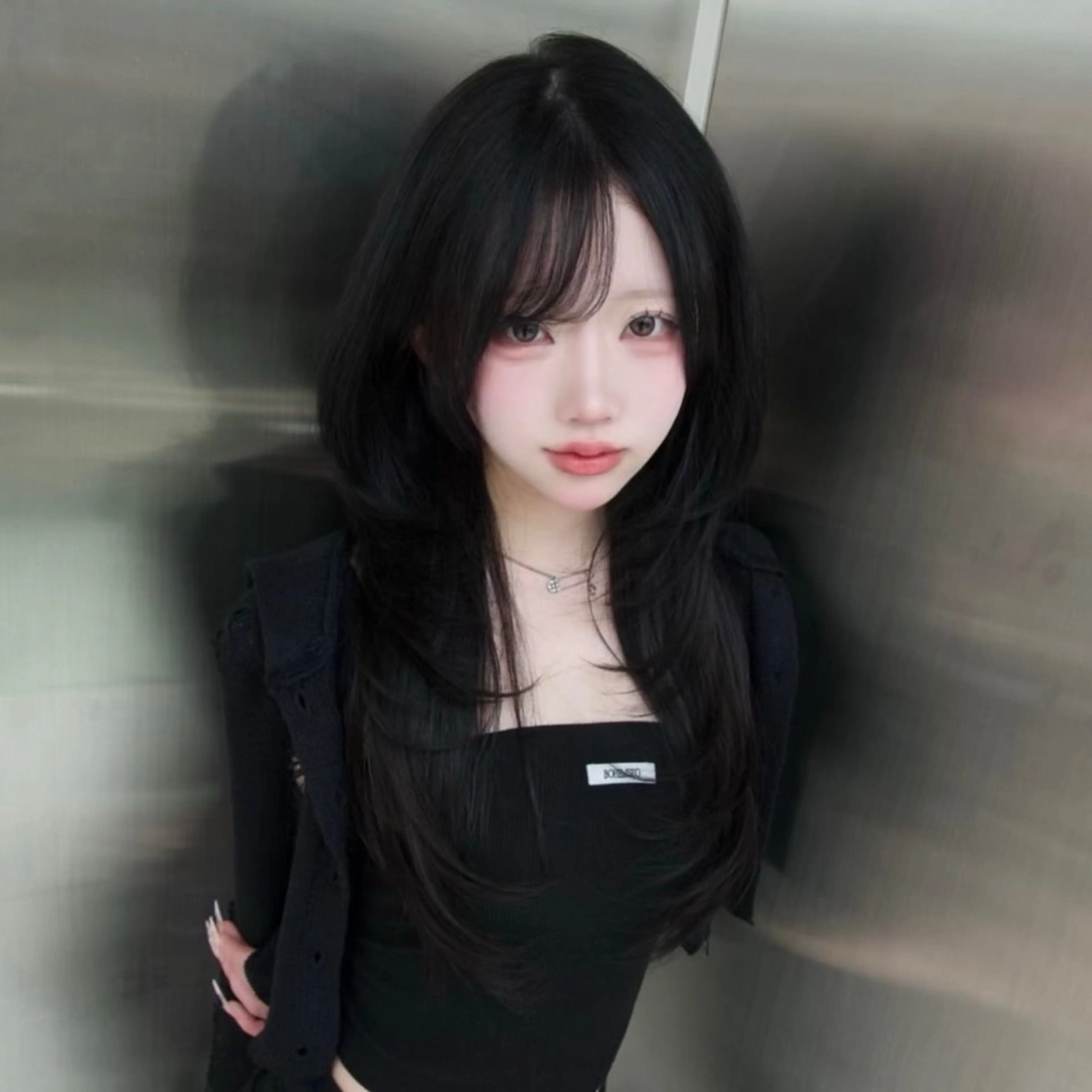 ロング くびれヘア 顔周りカット ハイレイヤー 韓国風ヘア レイヤーカット カット トリートメント がわ/ハイレイヤー /ハイトーンカラーのヘアスタイル