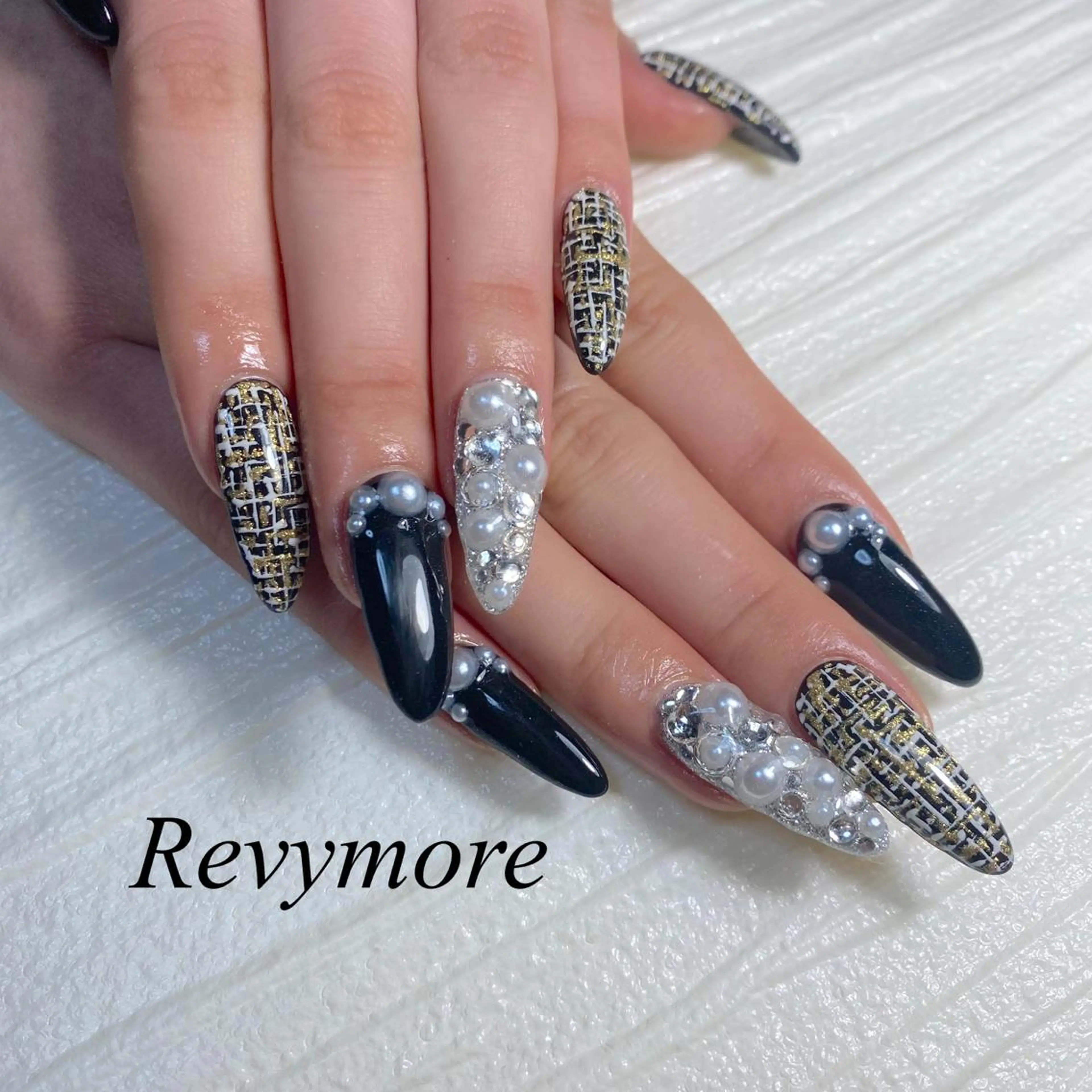 ロング ネイル ジェルネイル ニュアンスネイル オフィスネイル シンプルネイル ツイードネイル nail salon Revymoreのネイルデザイン
