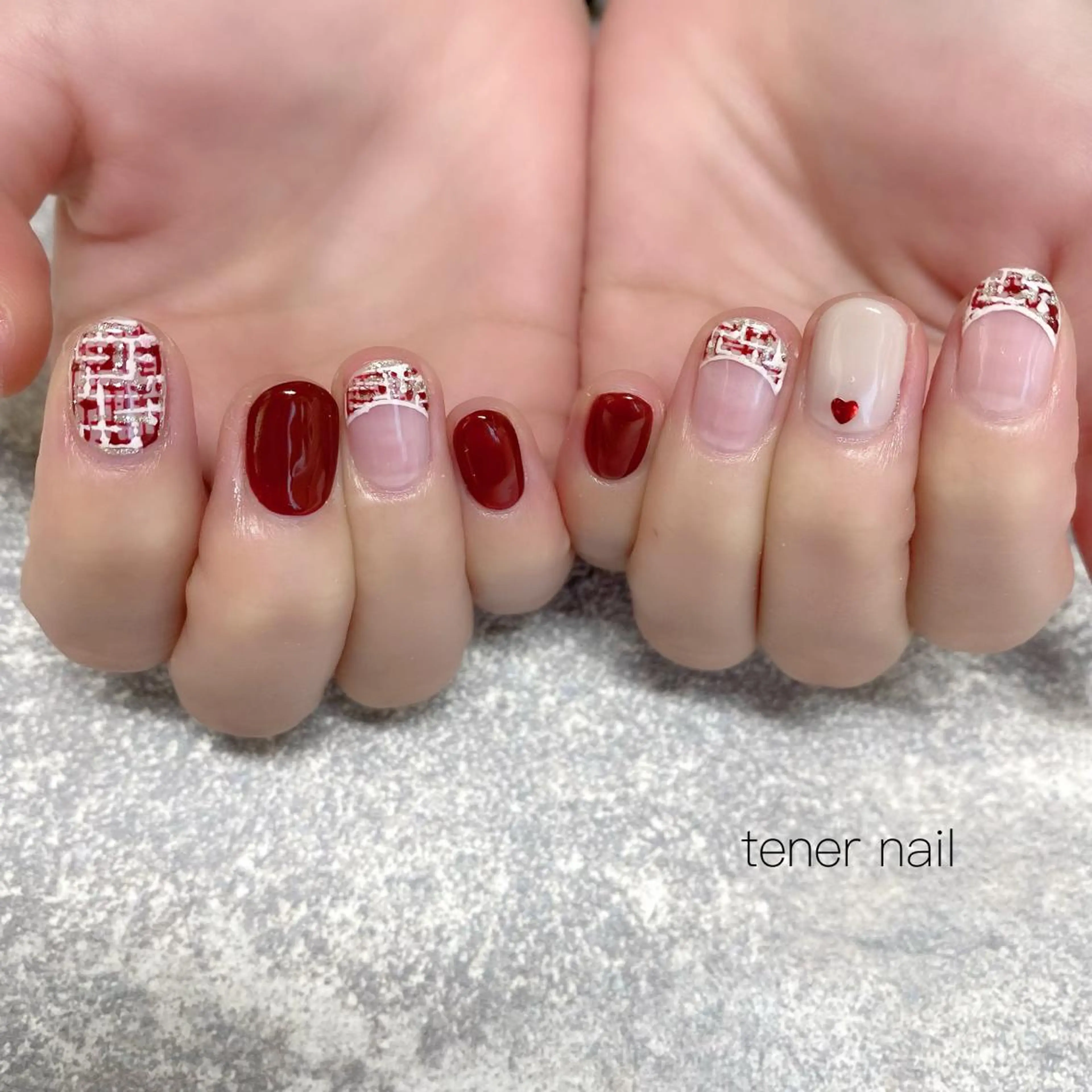 ネイル ハート ツイードネイル テネルネイル tener nailのネイルデザイン