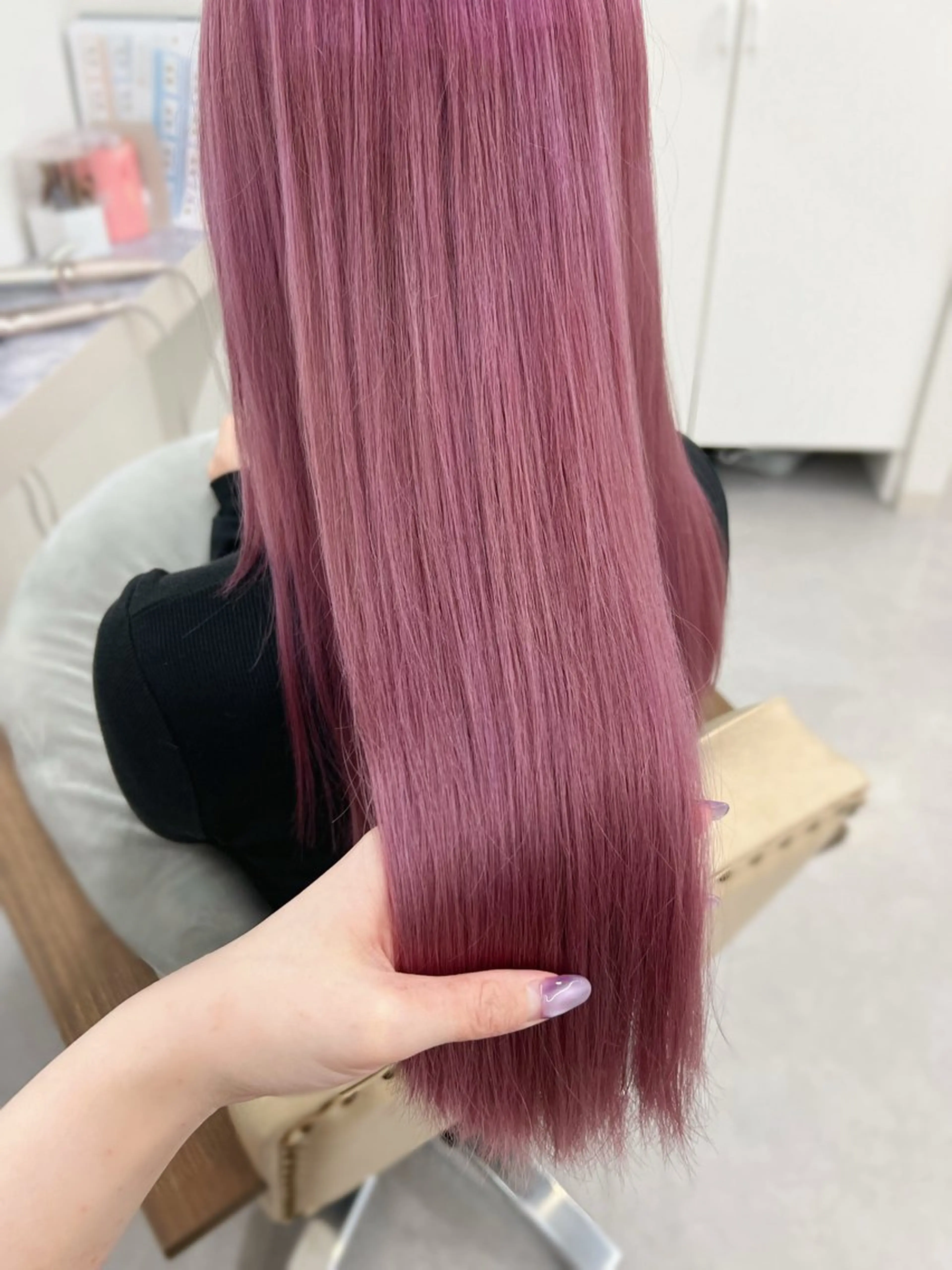 ロング カラー ブリーチ カシス ラベンダーカラー ピンクカラー ピンクラベンダー ブリーチカラー🦋‪ 田中さくらのヘアスタイル