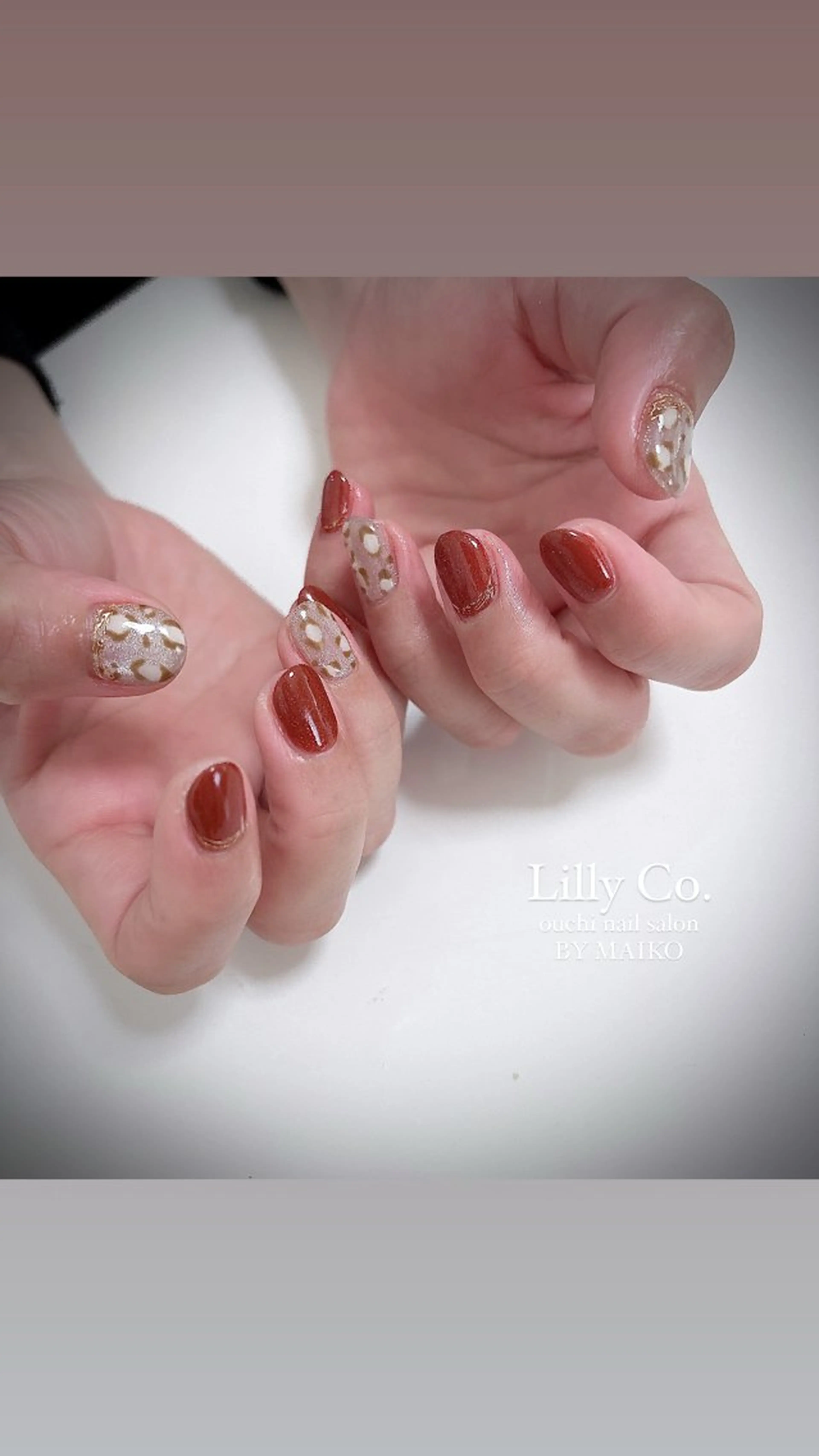 ネイル アニマル柄 赤色 Lilly Co.のネイルデザイン