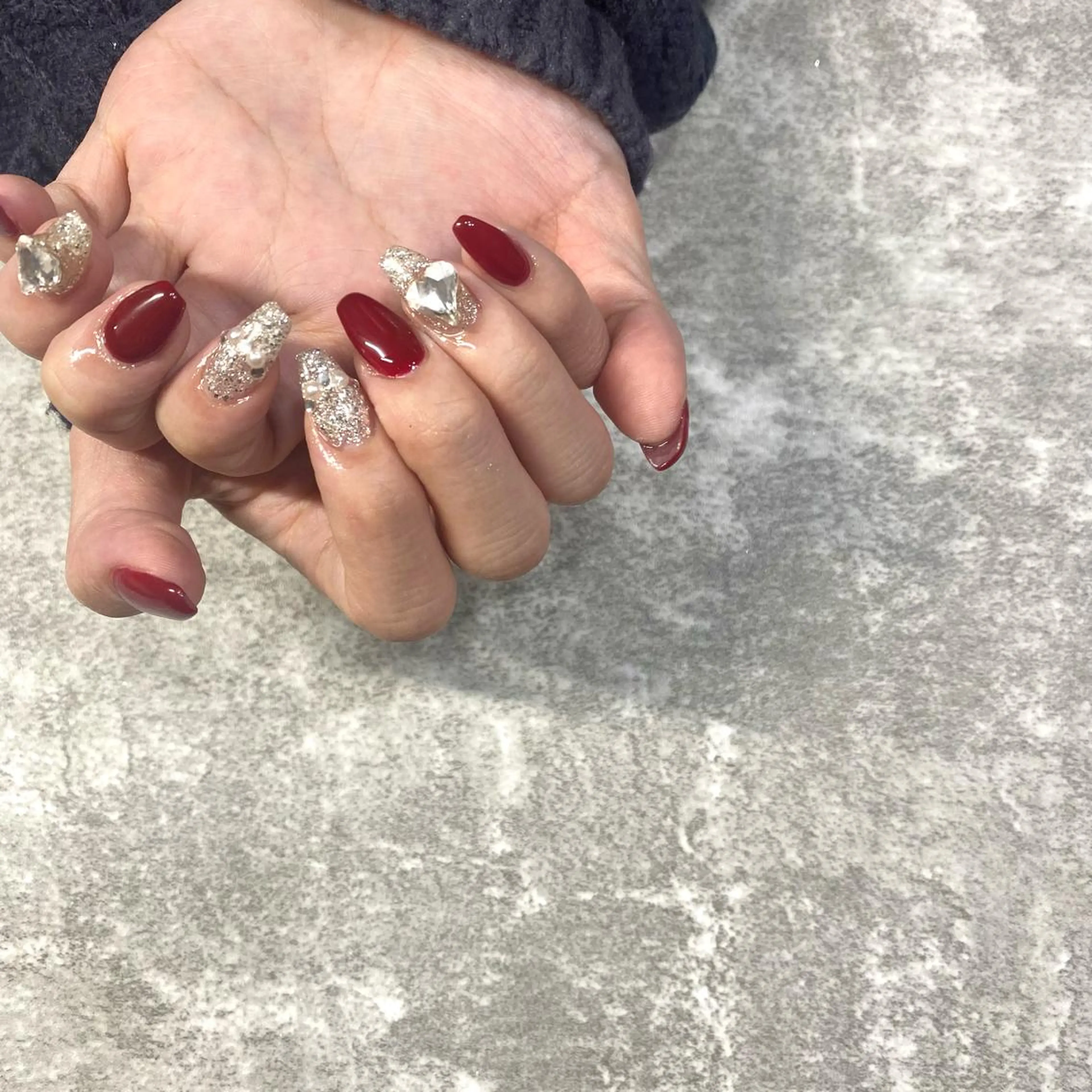 ネイル ボルドー ハート ハンドネイル ★Rinail... .のネイルデザイン