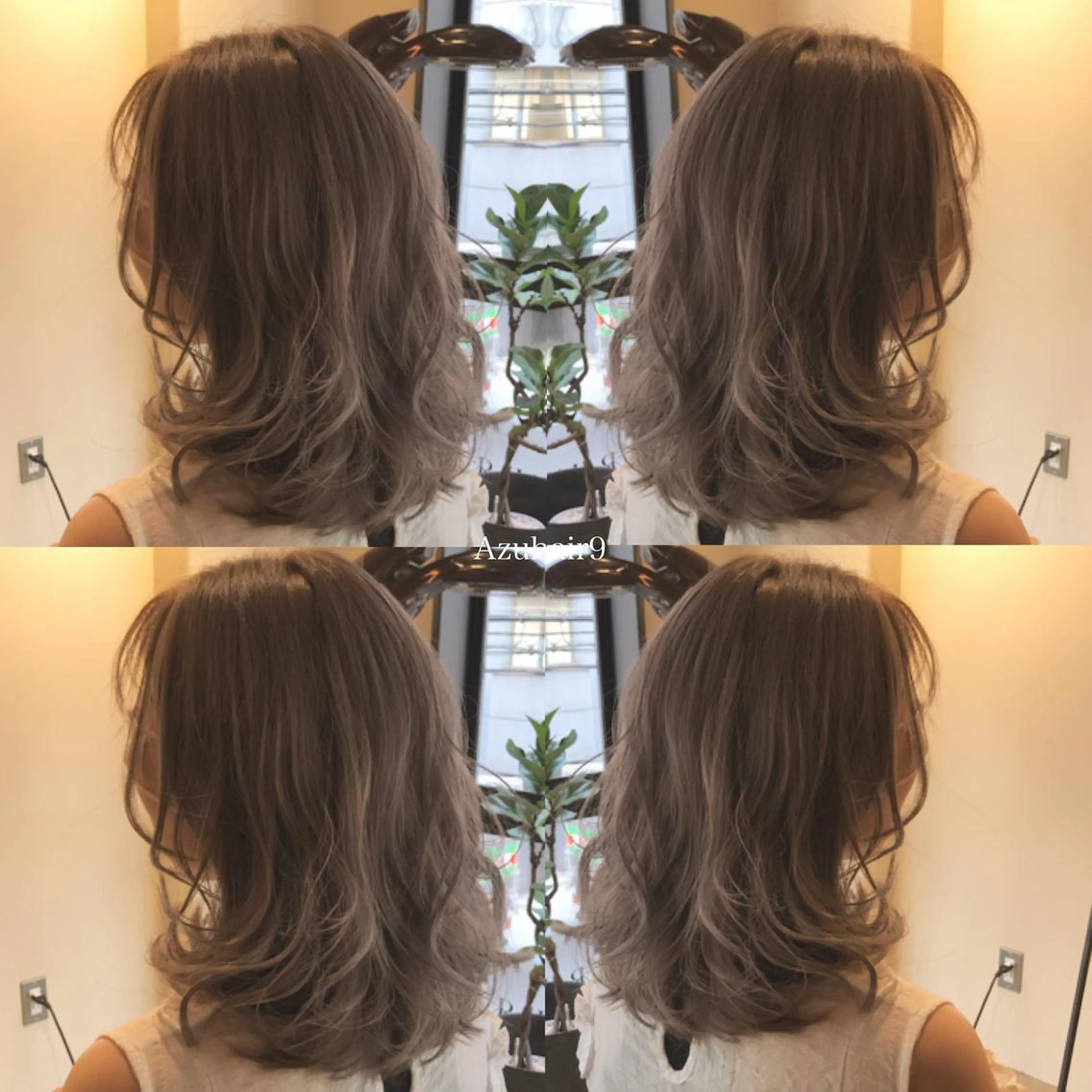 ミディアム カラー ベージュカラー ブリーチ ハイトーンカラー RHAIRSALON 西山梓のヘアスタイル