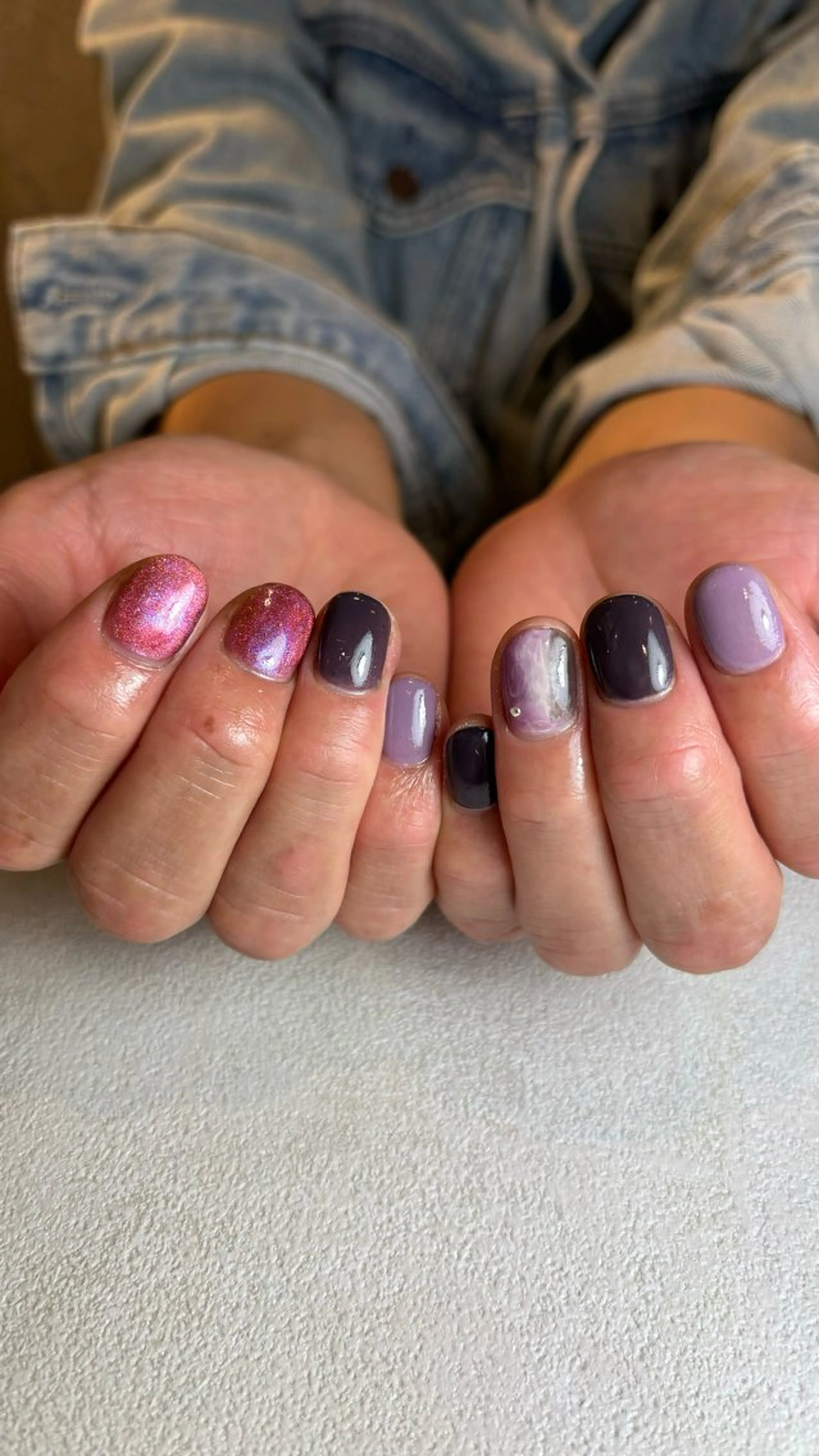 メンズ ネイル アートネイル マグネットネイル メンズネイル ニュアンスネイル パープル ハンドネイル 山田 美羽のネイルデザイン