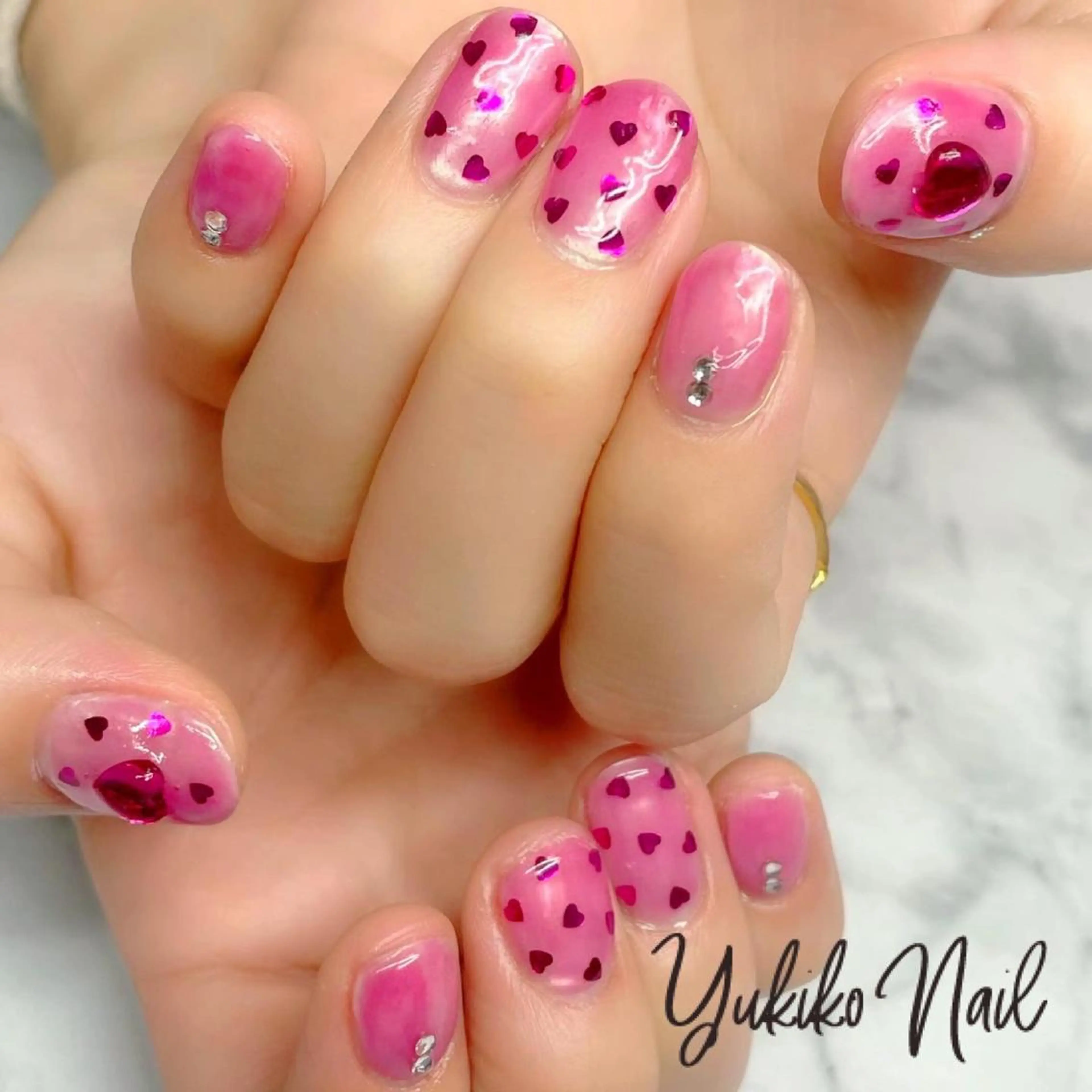 ネイル ハート 持ち込み ハンドネイル ユキコ ネイルのネイルデザイン
