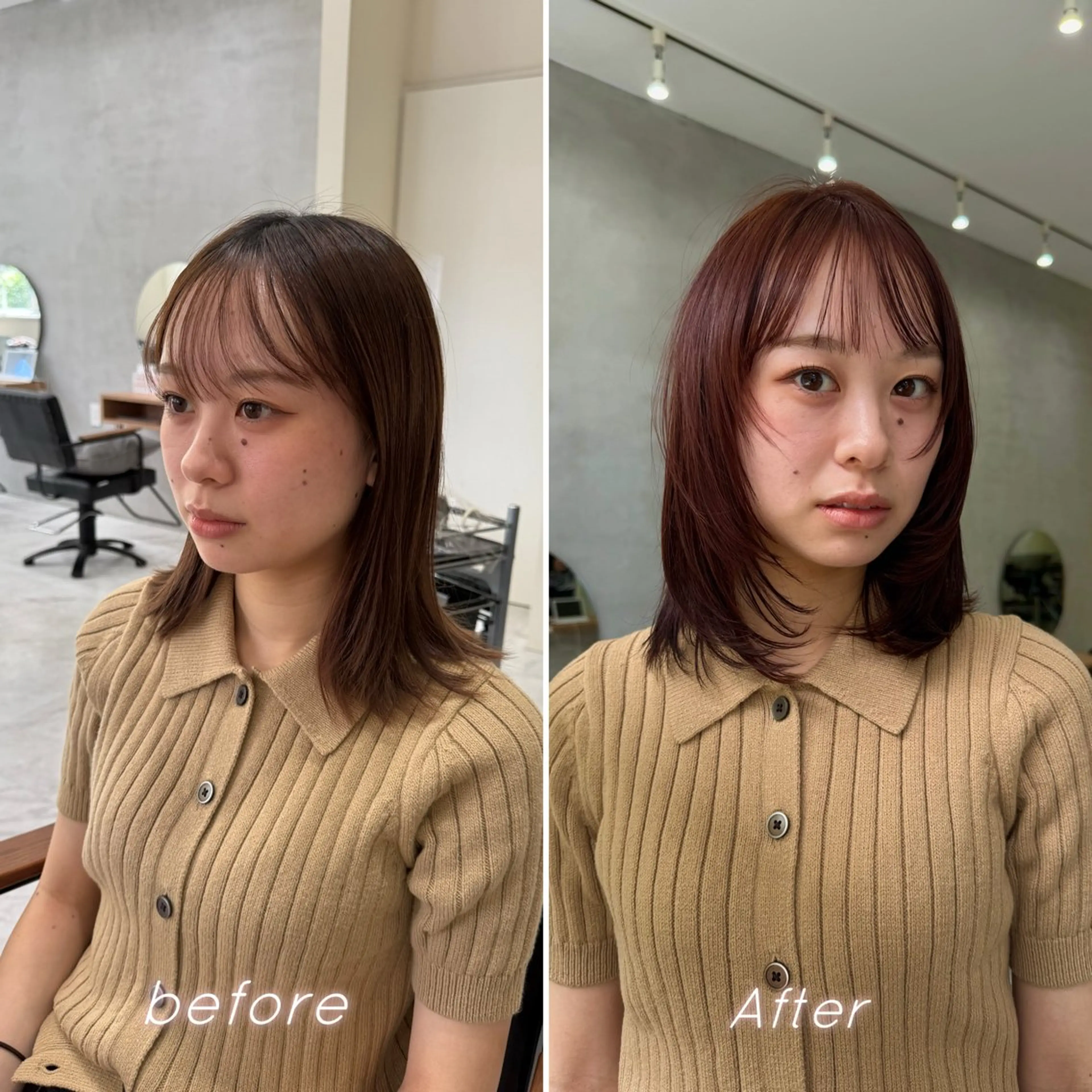 ミディアム カット ヘアカラー 柔らかレイヤー× 透け感カラー/SUのヘアスタイル