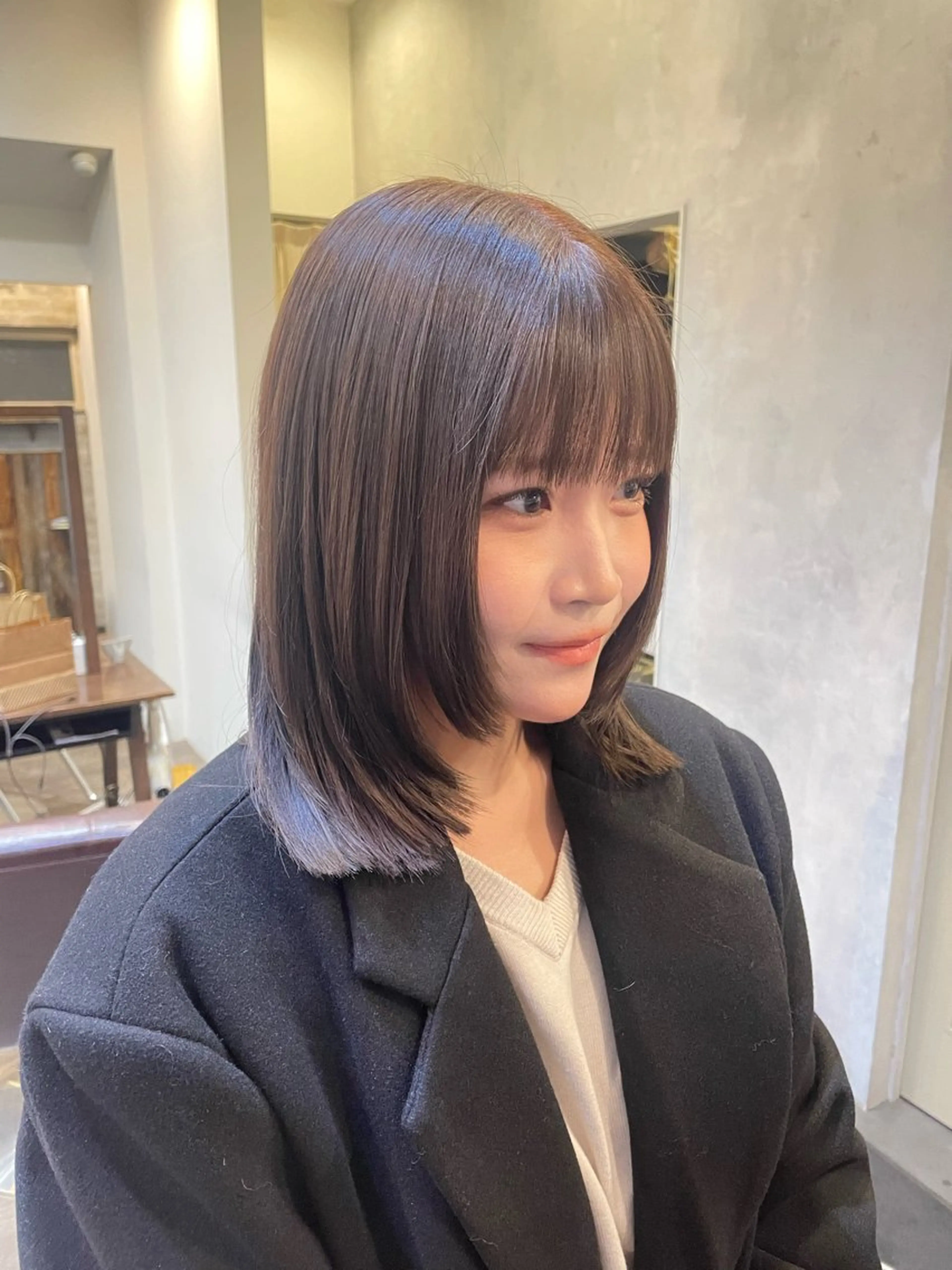 ミディアム カラー ブラウンカラー ラベンダーカラー ラベンダーブラウン ヘアカラー トリートメント カットモデル募集中 千葉大夢のヘアスタイル