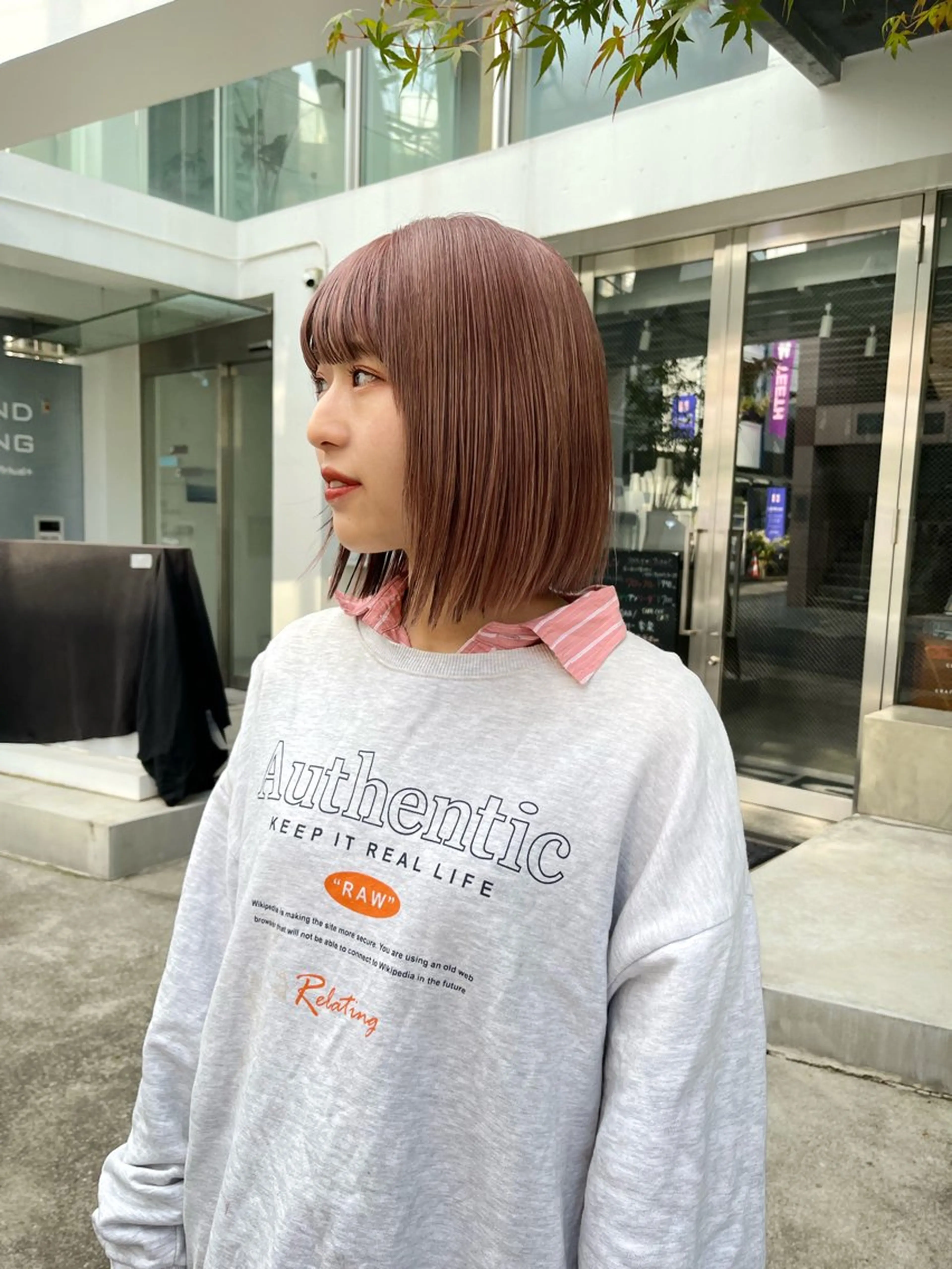 ショート カラー ミストバング ベージュカラー  フェイスフレーミング ピンクカラー ピンクベージュ Lomalia 🤍🫧/makoのマツエク・マツパデザイン