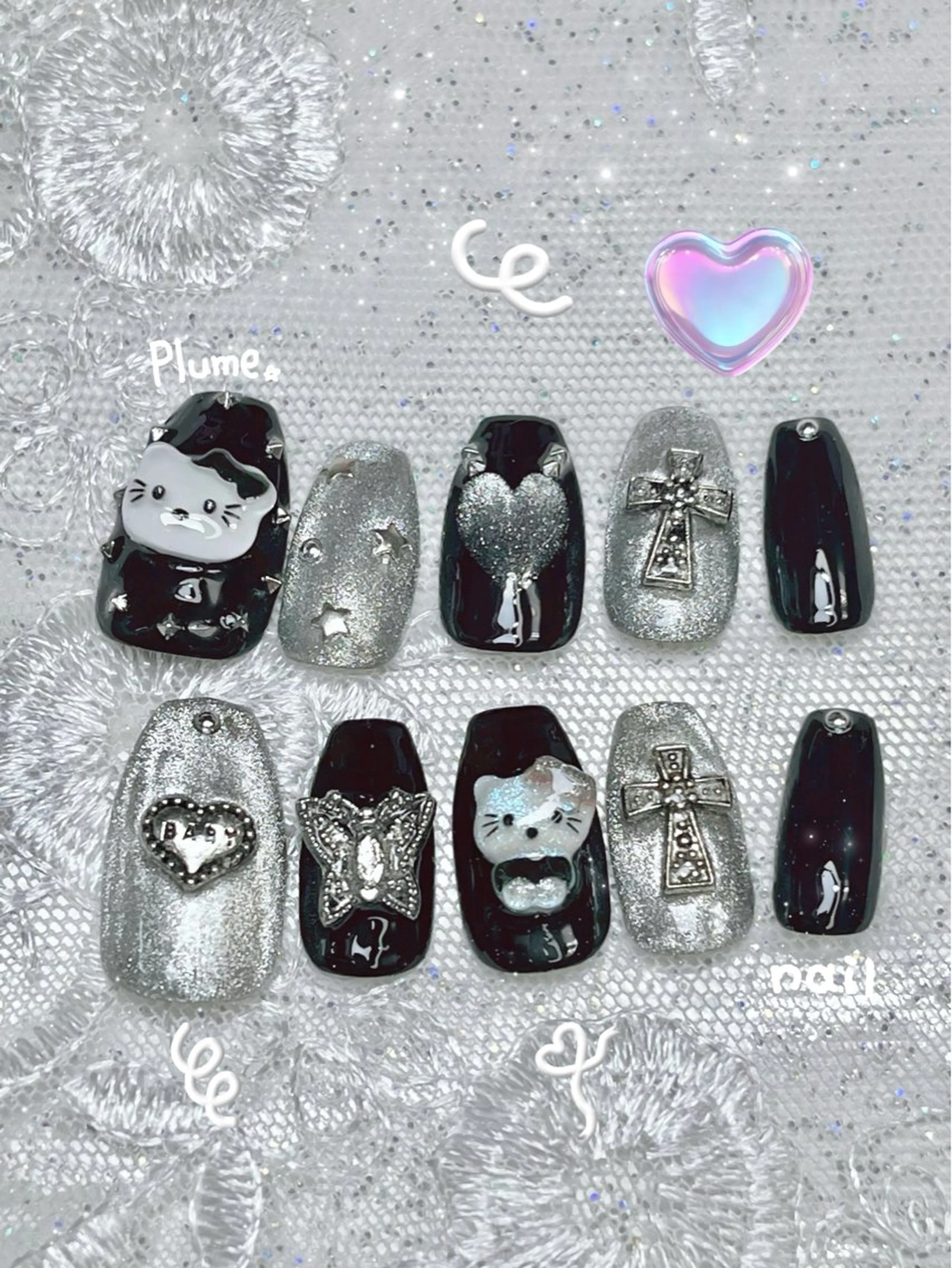ネイル ハート マグネットネイル シルバー plume nail ☆韓国ネイルのネイルデザイン