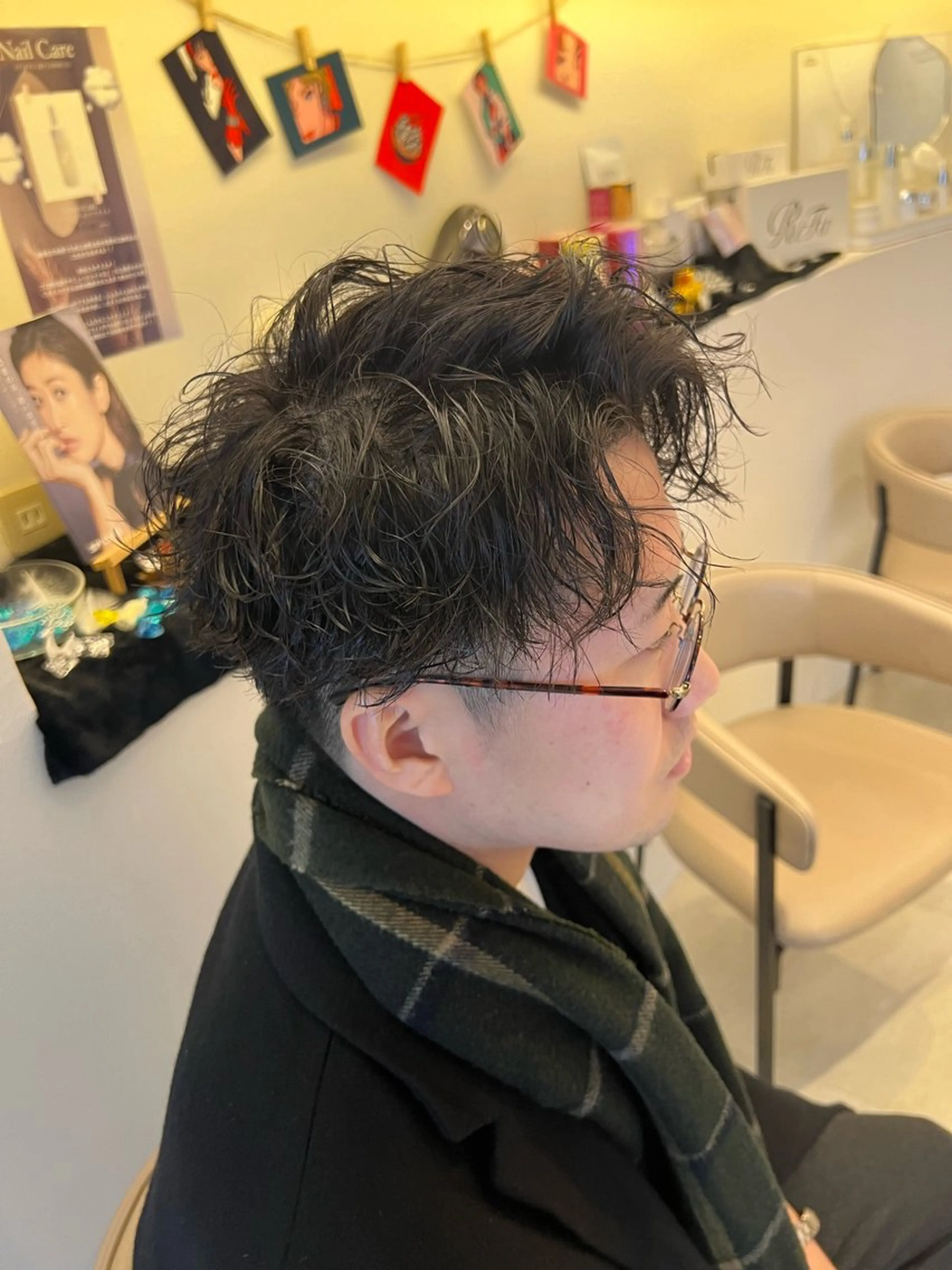 ミディアム パーマ メンズ マッシュ 刈り上げ カット パーマ メンズパーマ 特化/京橋/栗野のヘアスタイル