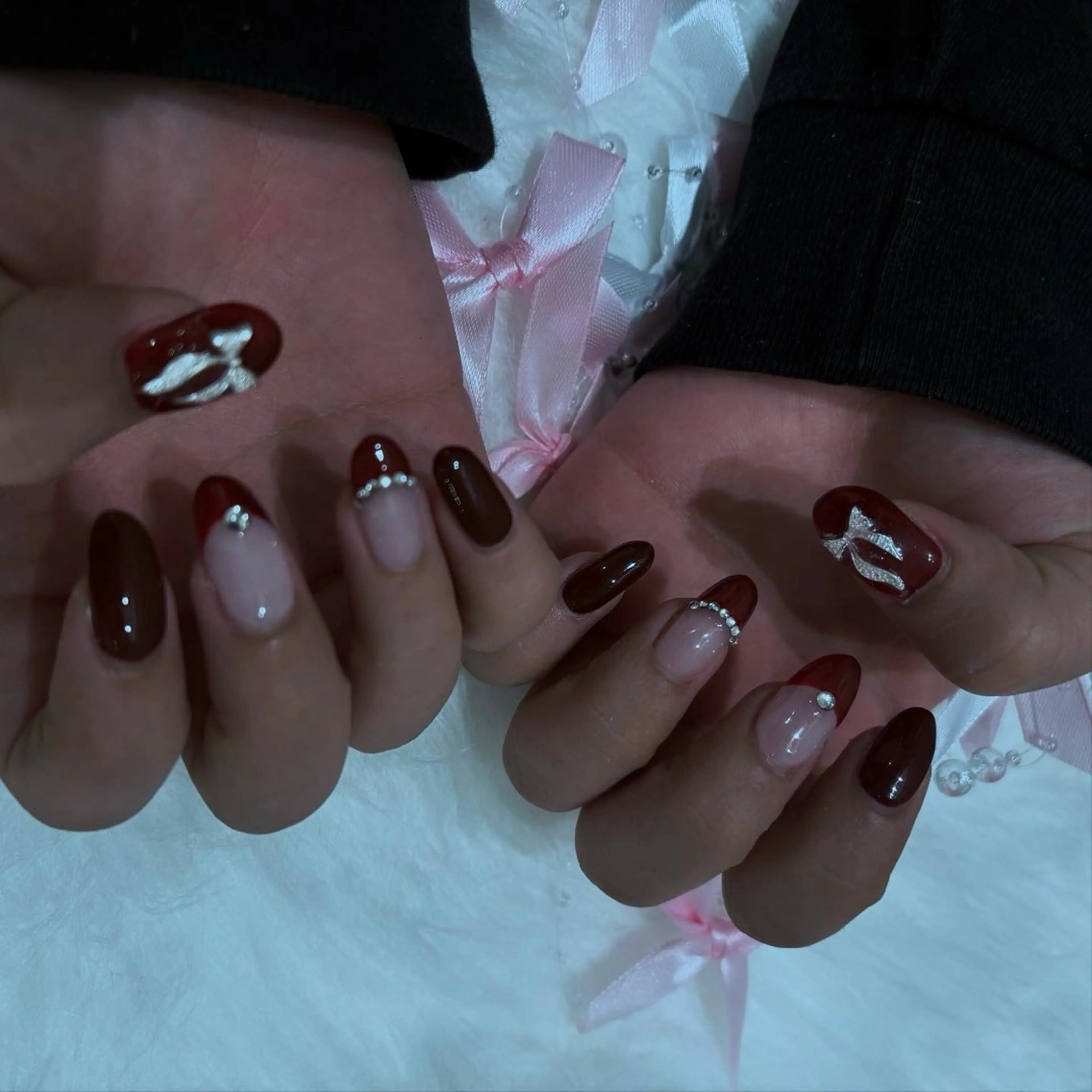 ネイル アートネイル ボルドー 長さ出し フットネイル フレンチネイル vante_aimi .パラジェル取扱店のネイルデザイン