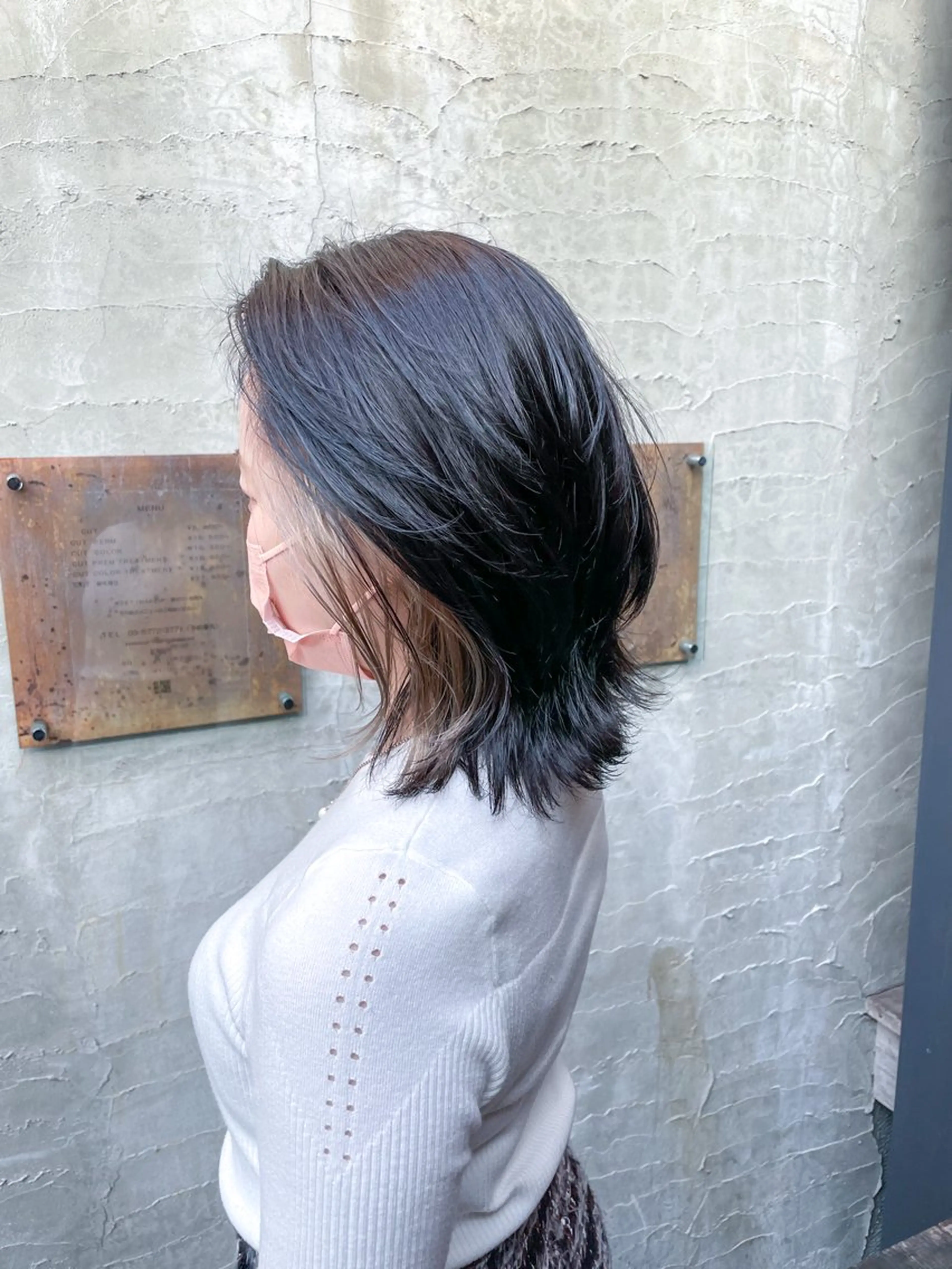 ミディアム ミディアムレイヤー かきあげバング レイヤーカット カット ヘアカラー ショート/レイヤー/ ツヤ髪/なかちゃんのヘアスタイル