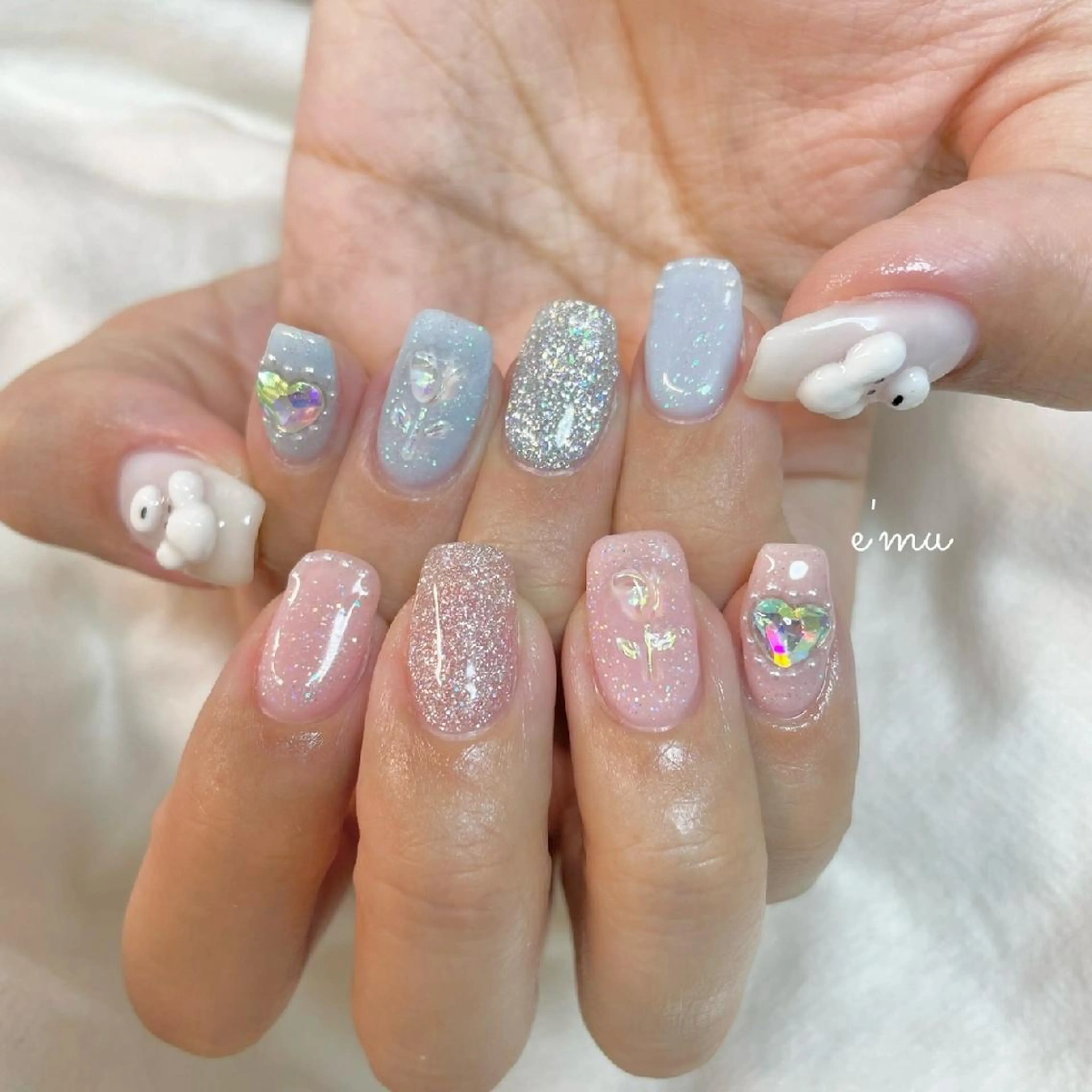 ネイル ハート キラキラネイル パステルネイル 春ネイル nail salon e'mu💐のネイルデザイン