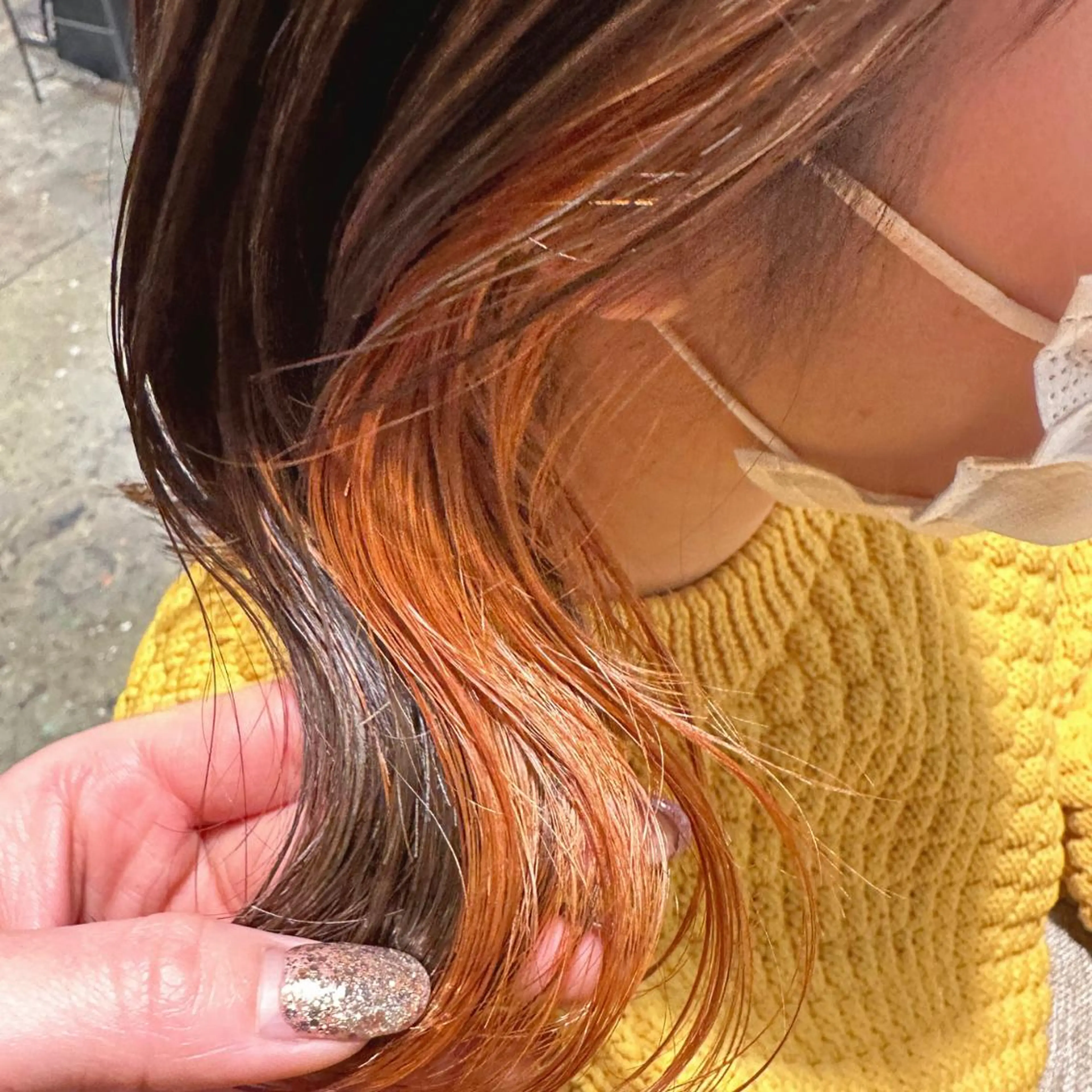 ミディアム カラー ヘアアレンジ オレンジ 🇰🇷韓国ｽﾀｲﾙ ﾚｲﾔｰ/ayanaのヘアスタイル