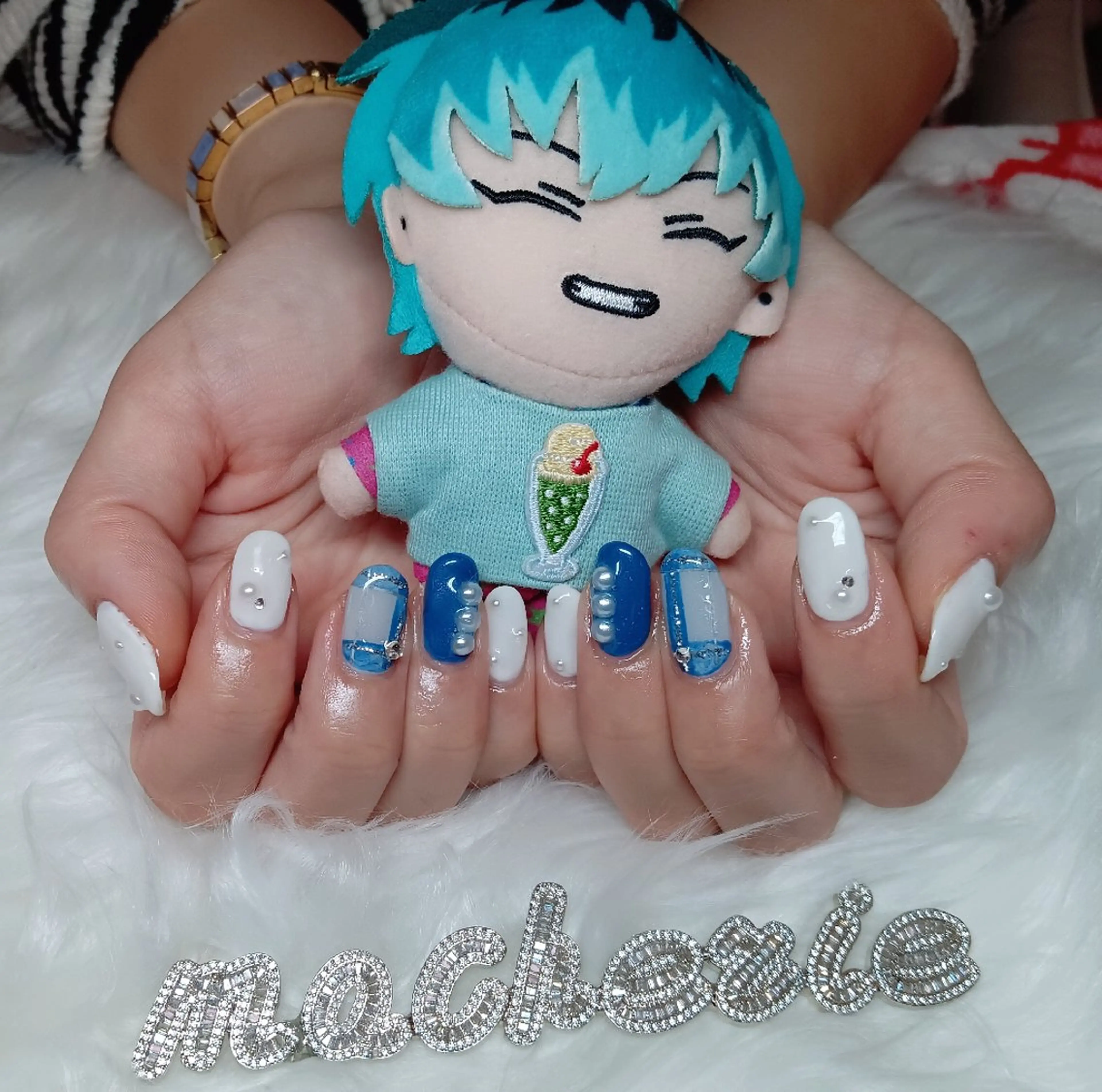 ネイル ブルー ハンドネイル Nail Salon macherieのネイルデザイン